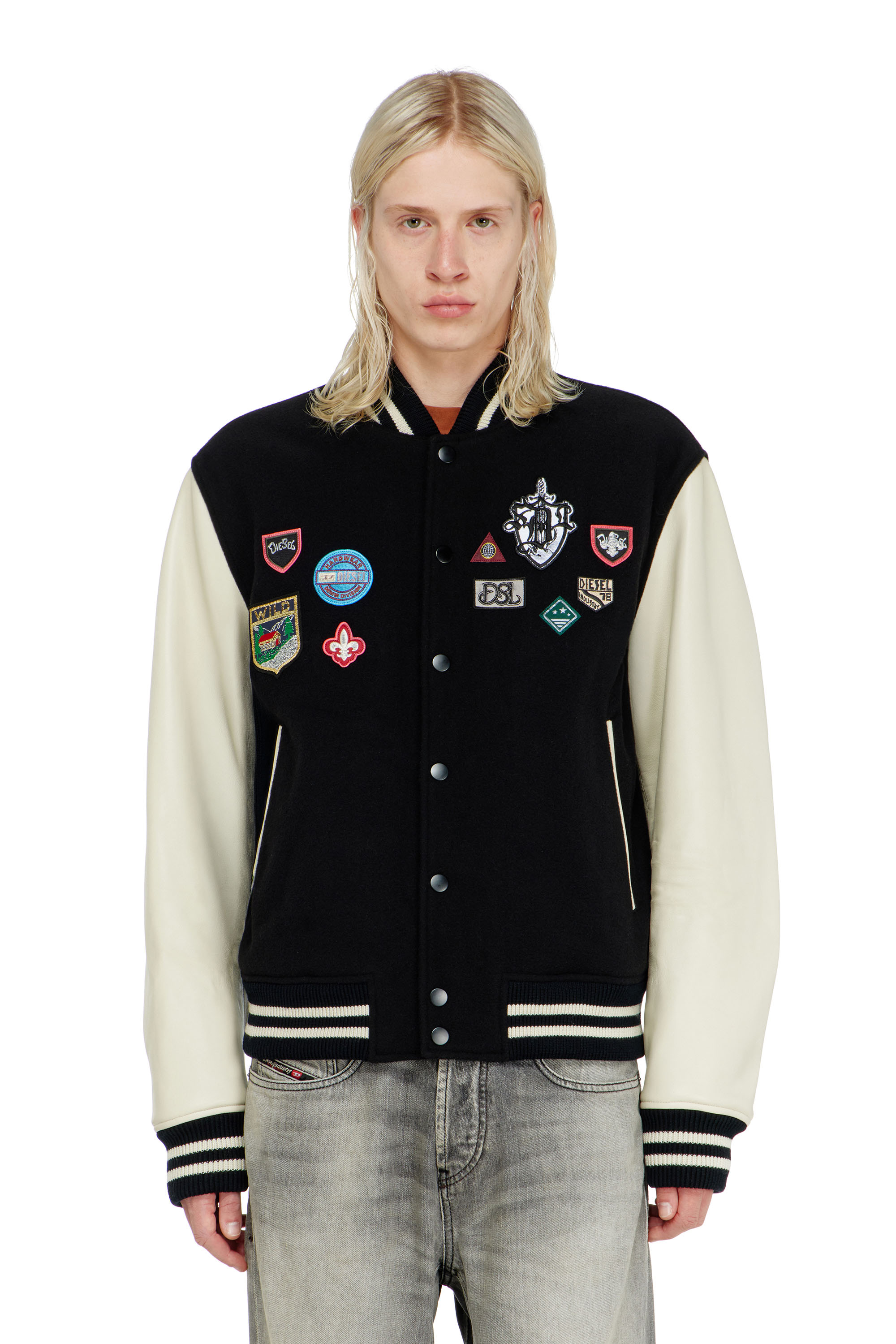 Diesel - L-ARRY-PATCH, Blouson en laine et cuir avec patchs Homme in Polychrome - 5