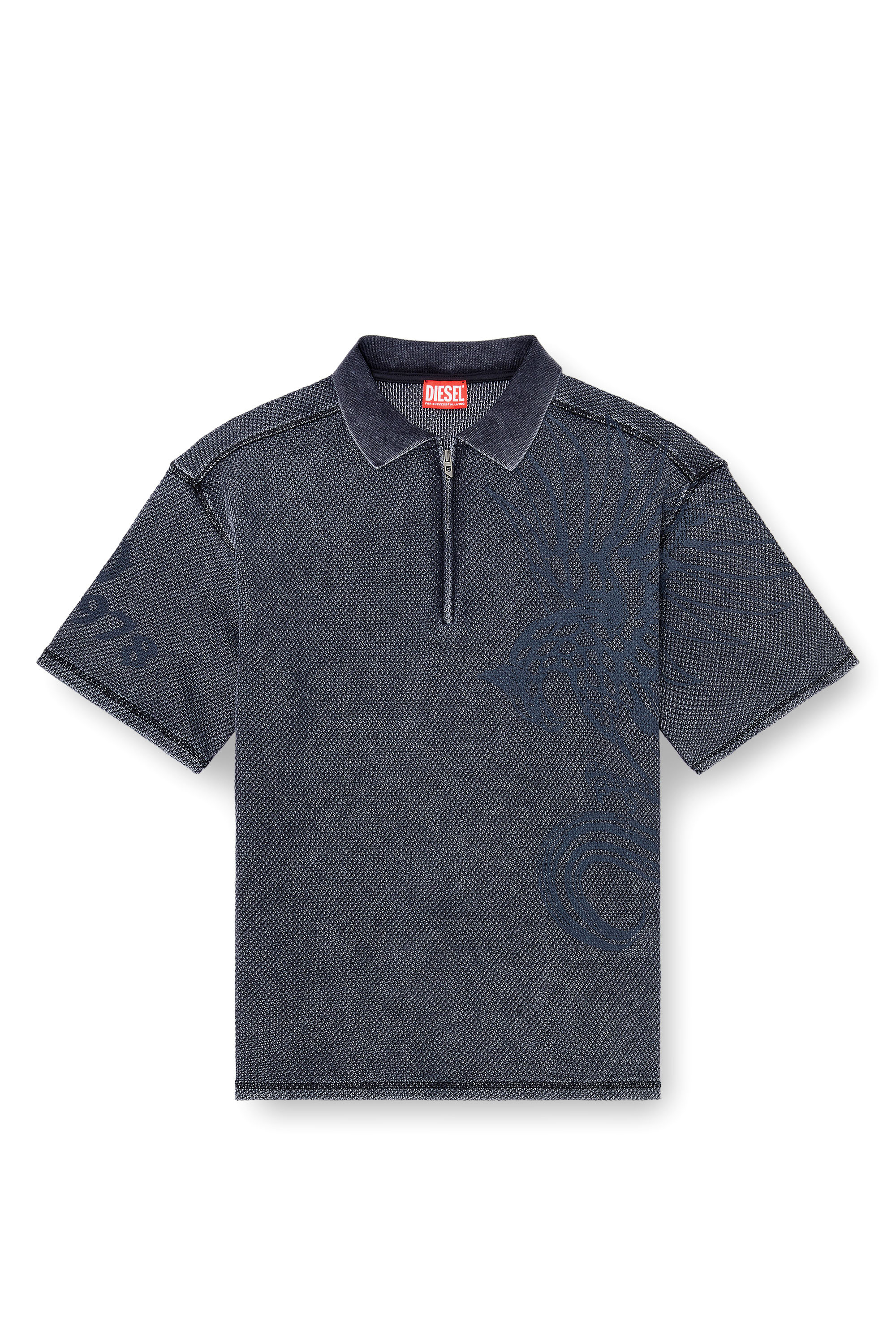 Diesel - T-ERRY-ZIP, Polo en mesh jacquard avec imprim&eacute; Phoenix Homme in Gris - 2
