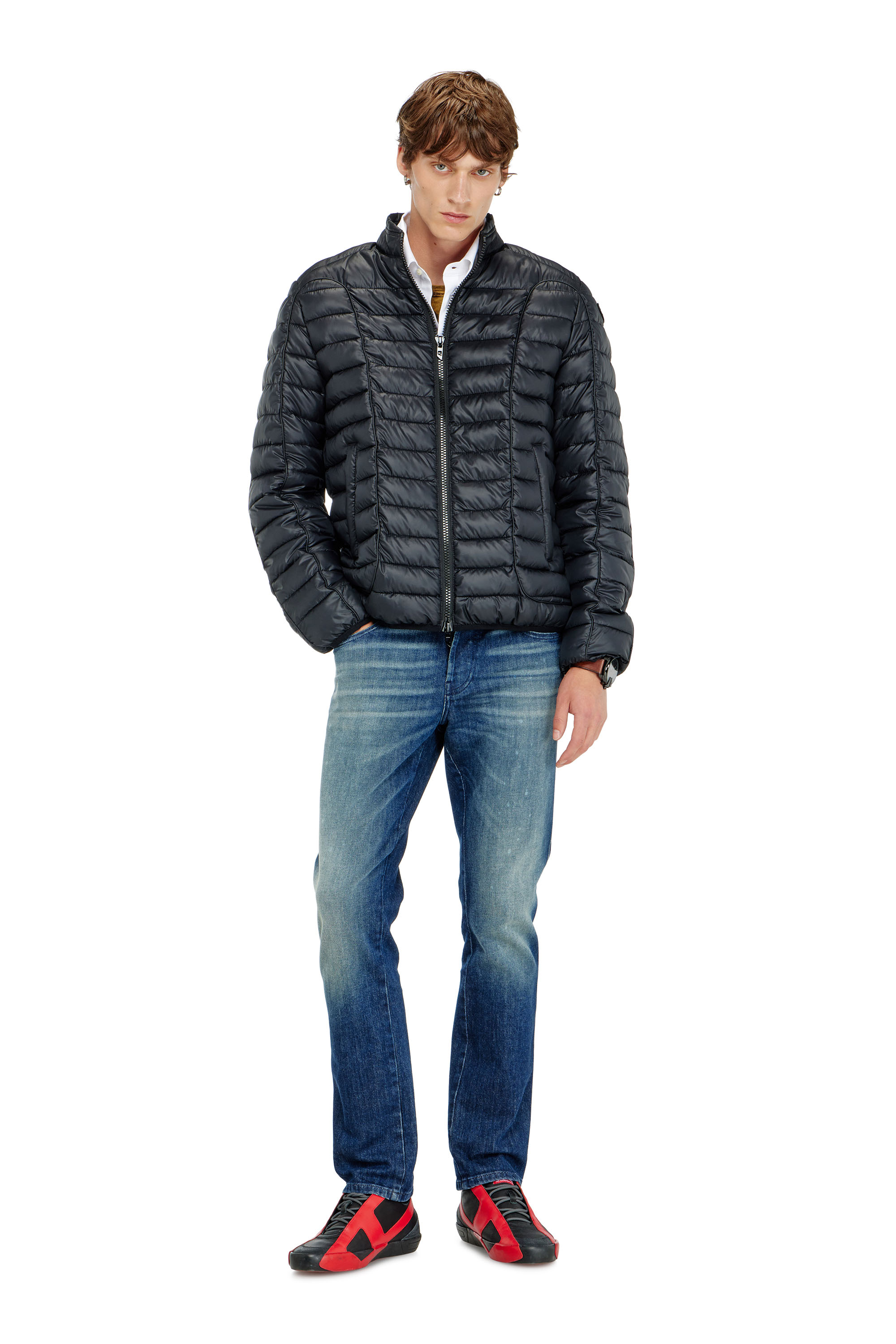 Diesel - W-PILOT-WRD, Blouson matelass&eacute; style biker avec passepoil ton sur ton Homme in Noir - 2