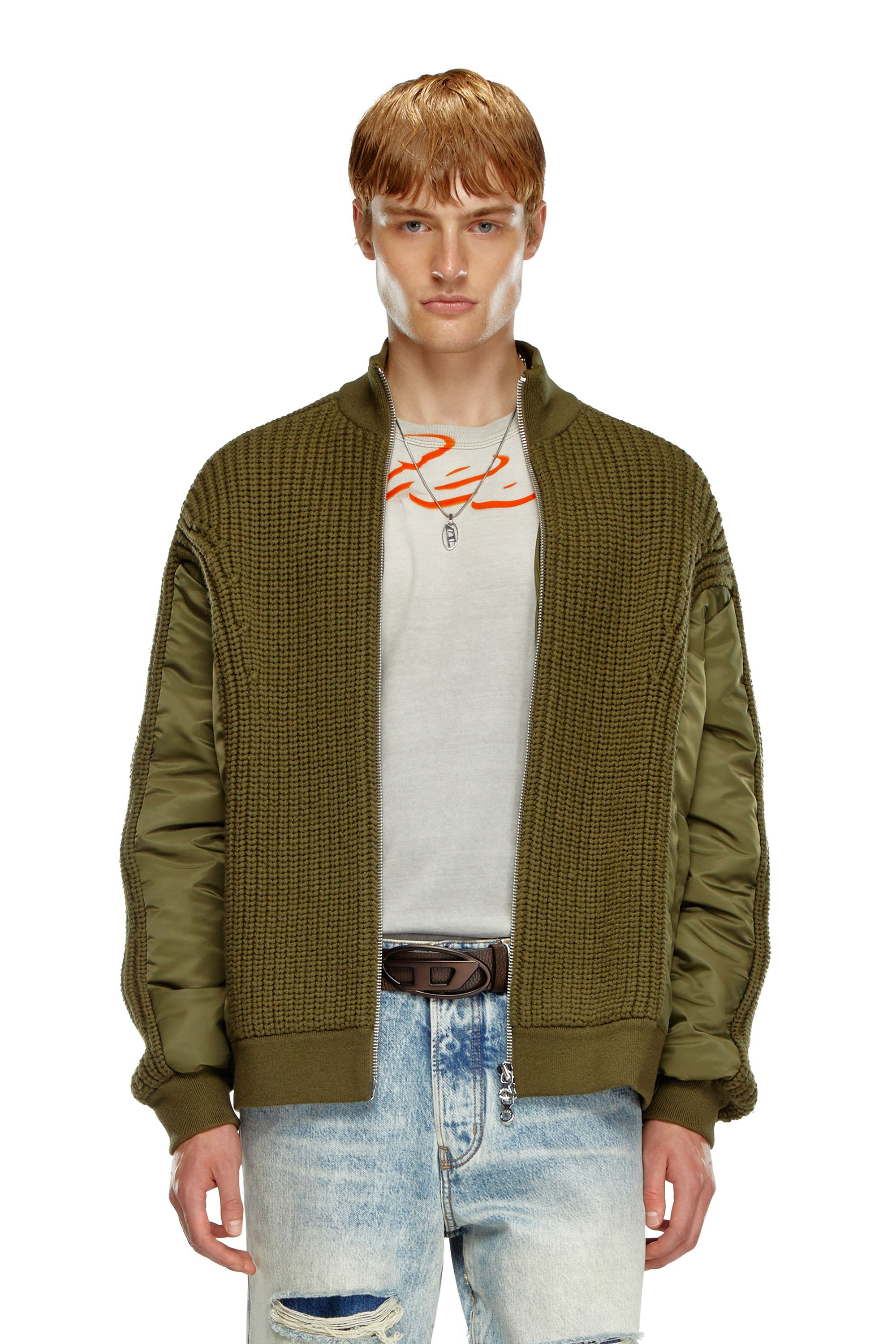 Diesel - K-ARRE, Man Zip-up cardigan in wool and nylon in Green - Image 1