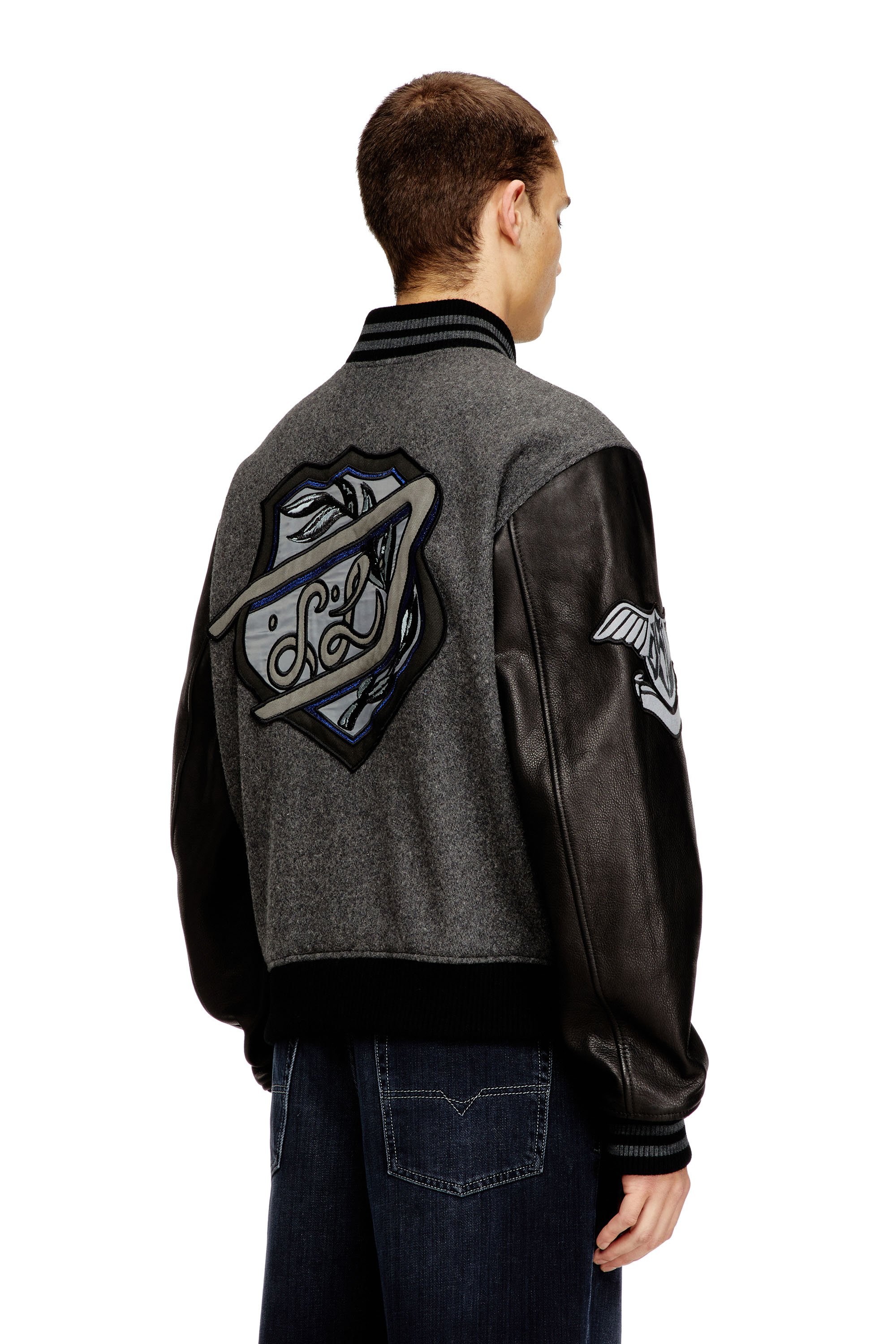 Diesel - L-ARRY-CP, Bomber court en laine et cuir Homme in Polychrome - 4