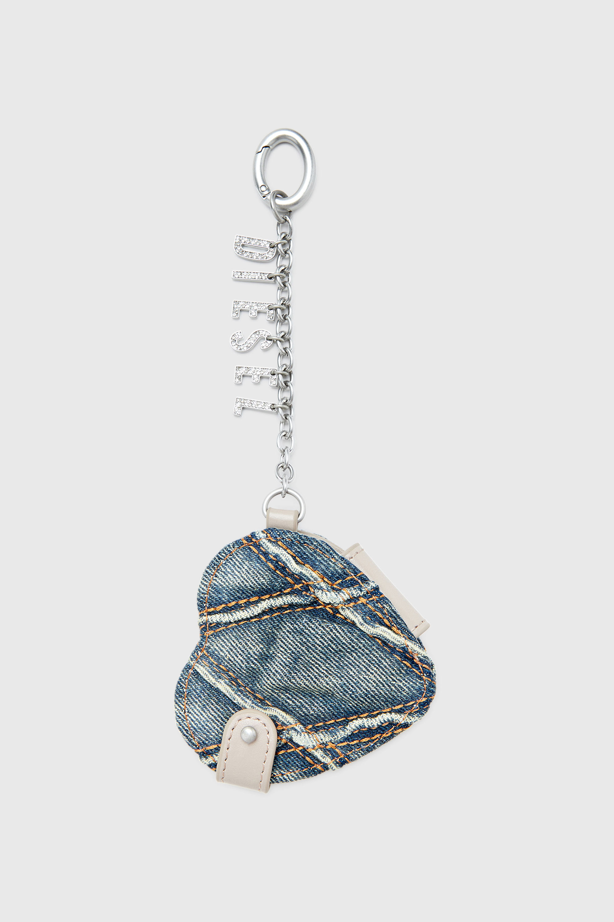Diesel - CHARM-D MIRROR, Breloque miroir en denim matelass&eacute; motif argyle Femme in Gris argent&eacute; - 1