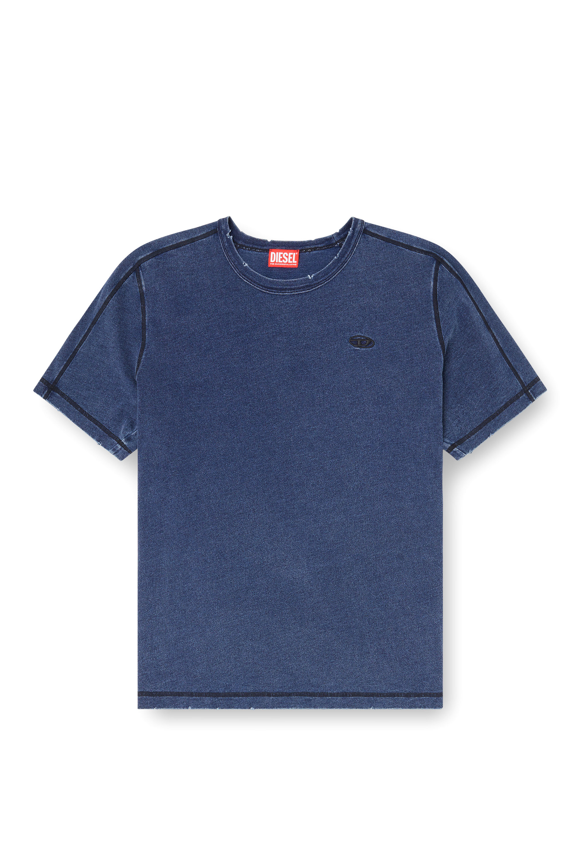 Diesel - T-ADJIND-NEW, T-shirt détériorée avec effet denim Homme in Bleu - 3