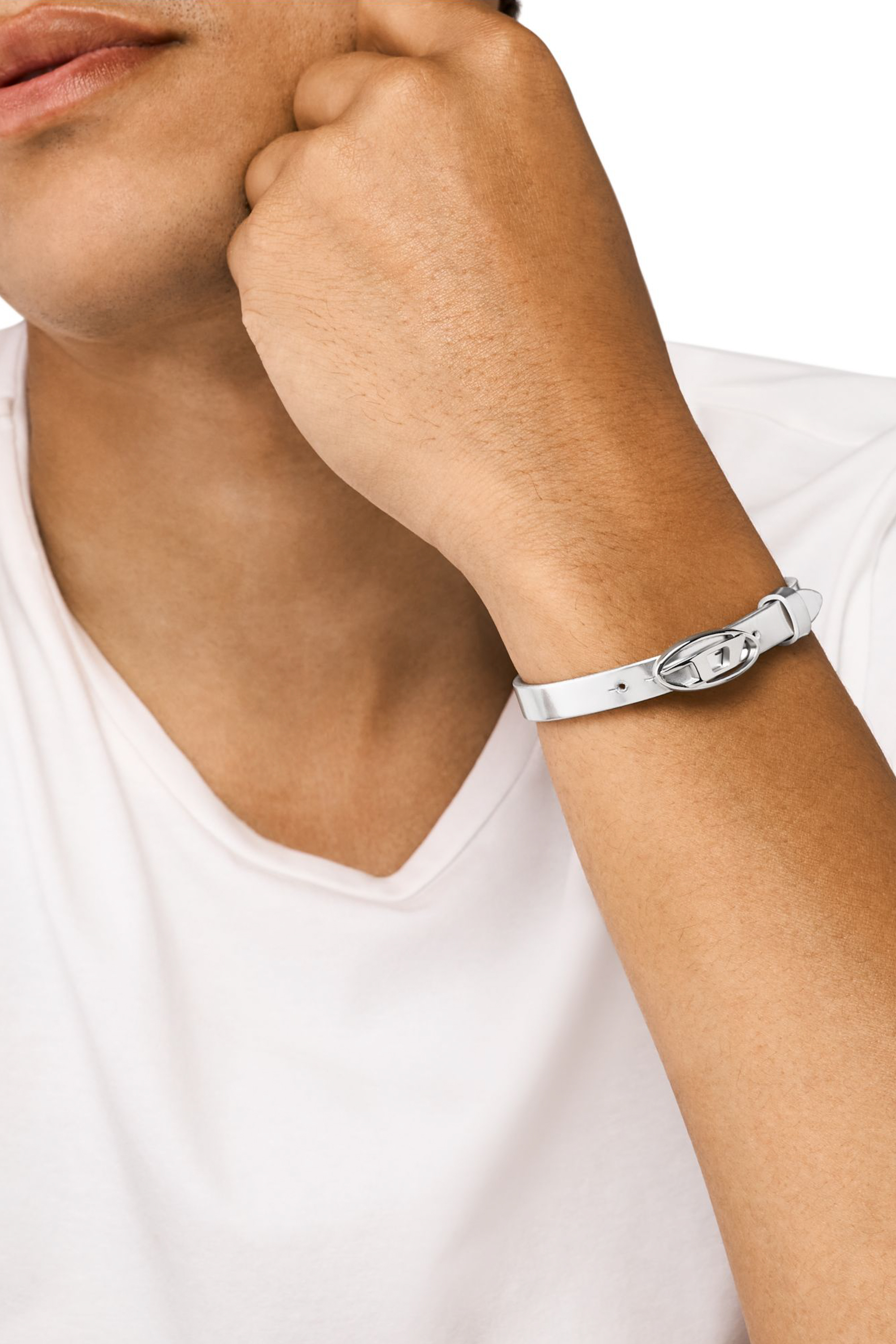 Diesel - DX1518040, Bracelet à superposer en cuir argenté Mixte in Gris argenté - 3