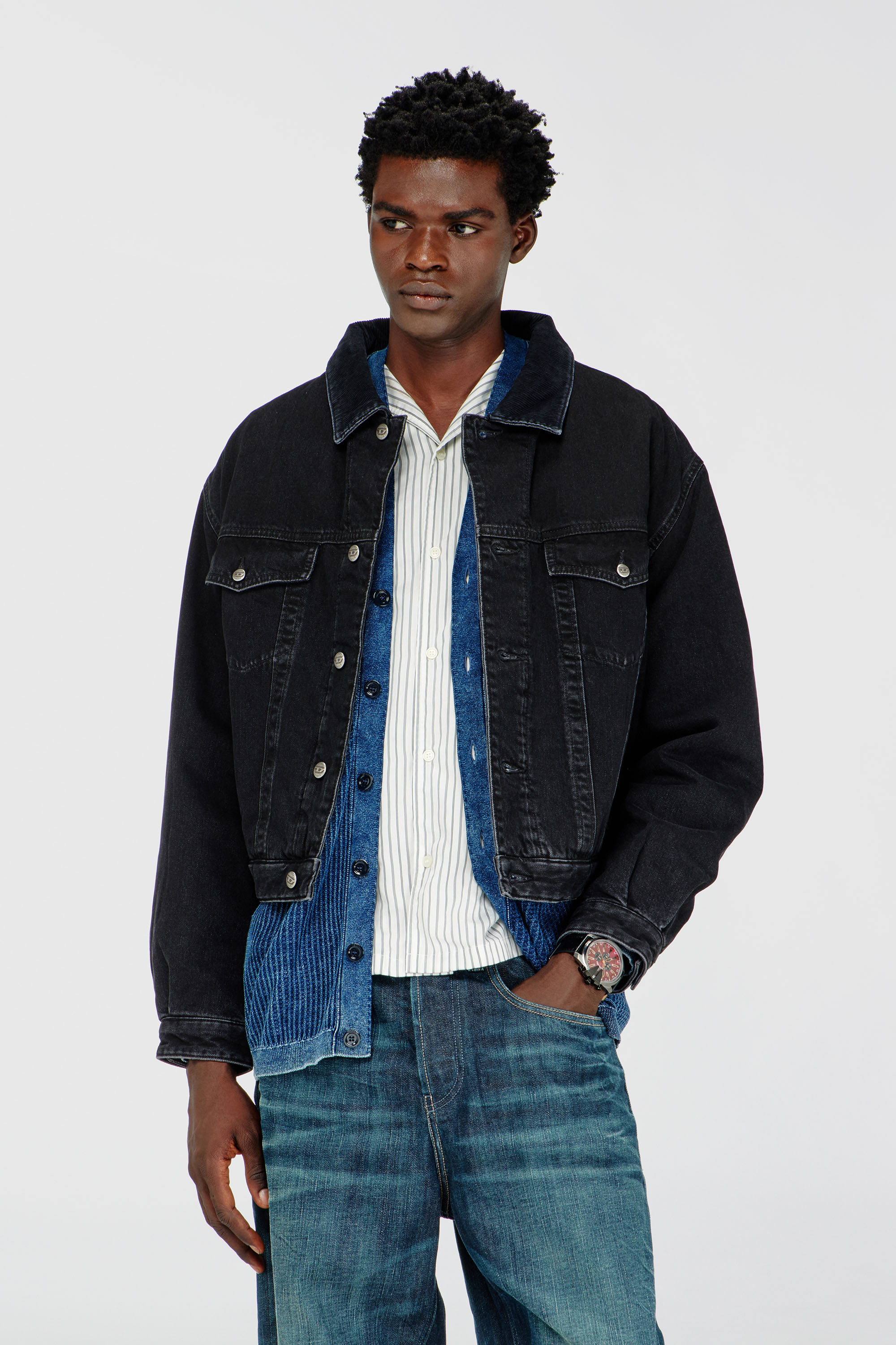 Diesel - D-RANGER-T, Veste rembourr&eacute;e de camionneur en denim Mixte in Noir - 3