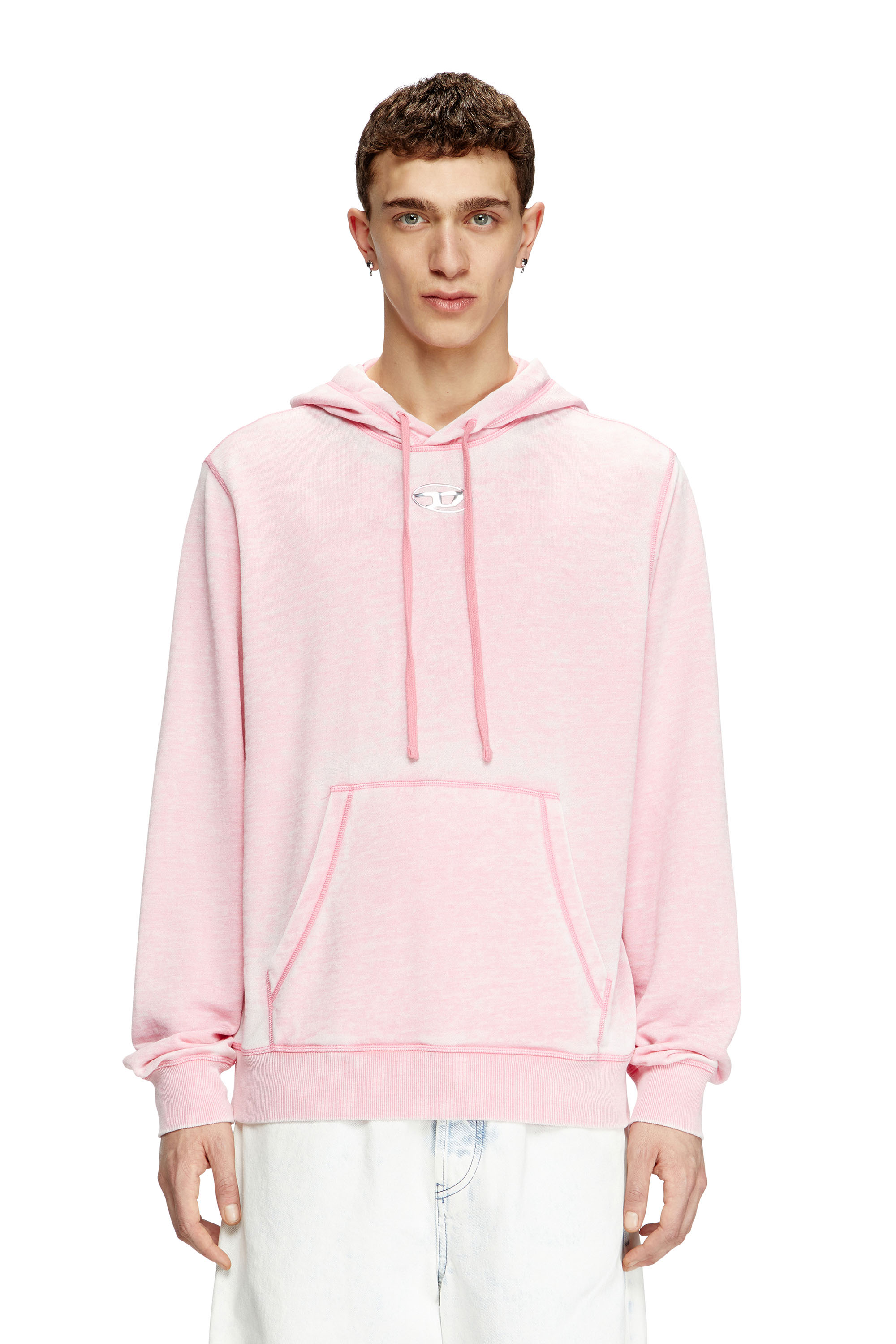 Diesel - S-GINN-HOOD-PAK, Sweat-shirt à capuche burnout avec logo aspect métal Homme in Rose - 1