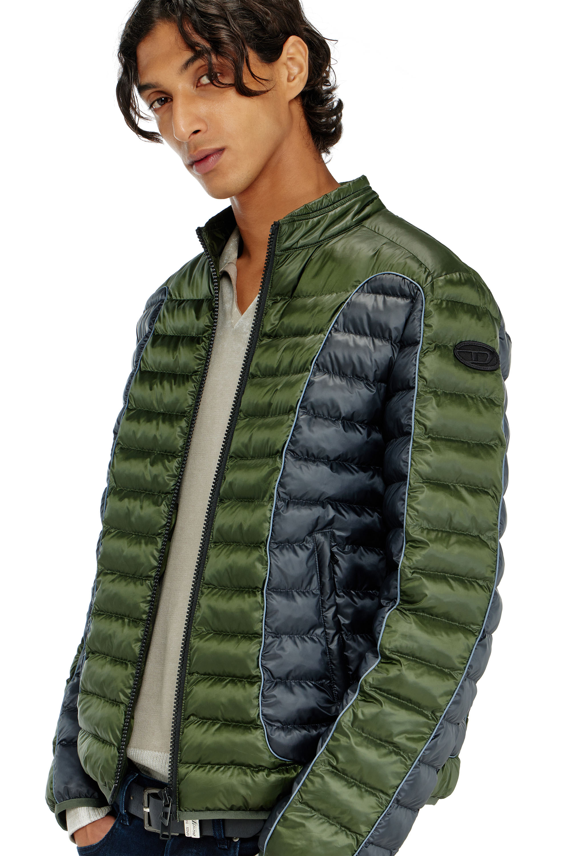 Diesel - W-PILOT-BLOCK, Doudoune style biker &agrave; empi&egrave;cements color block Homme in Polychrome - 5