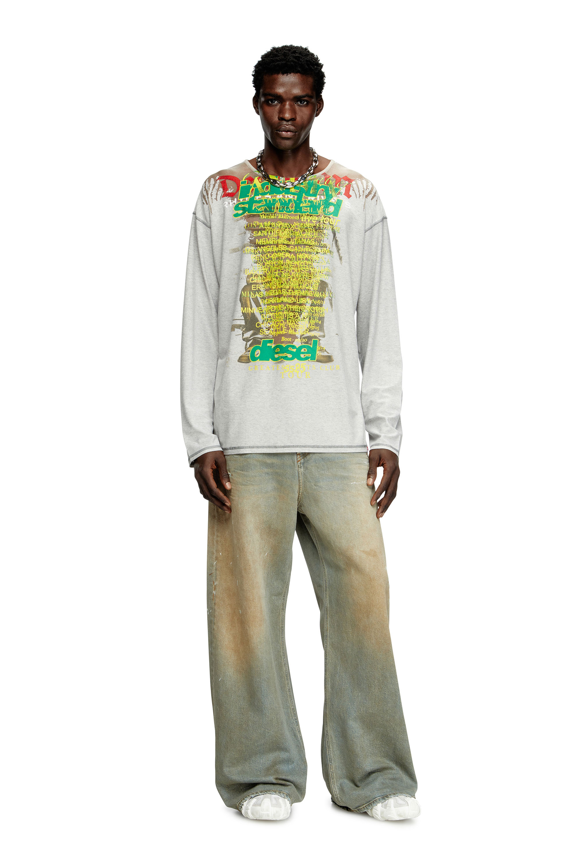 Diesel - T-JERRY-B, T-shirt à manches longues avec imprimé paroles Mixte in Gris - 1