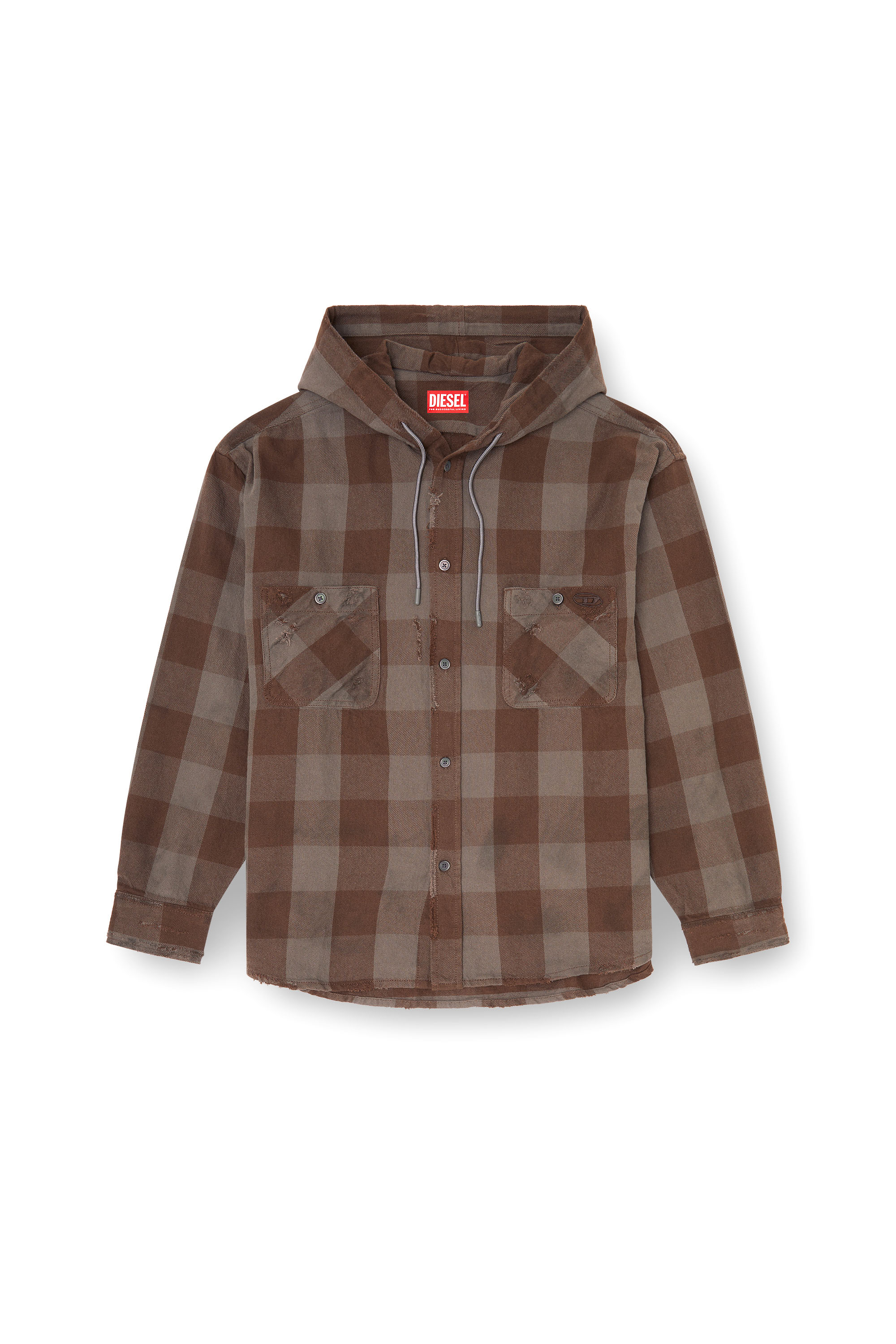Diesel - S-DRUM-HOODY, Chemise &agrave; capuche effet us&eacute; en flanelle &agrave; carreaux Homme in ToBeDefined - 3