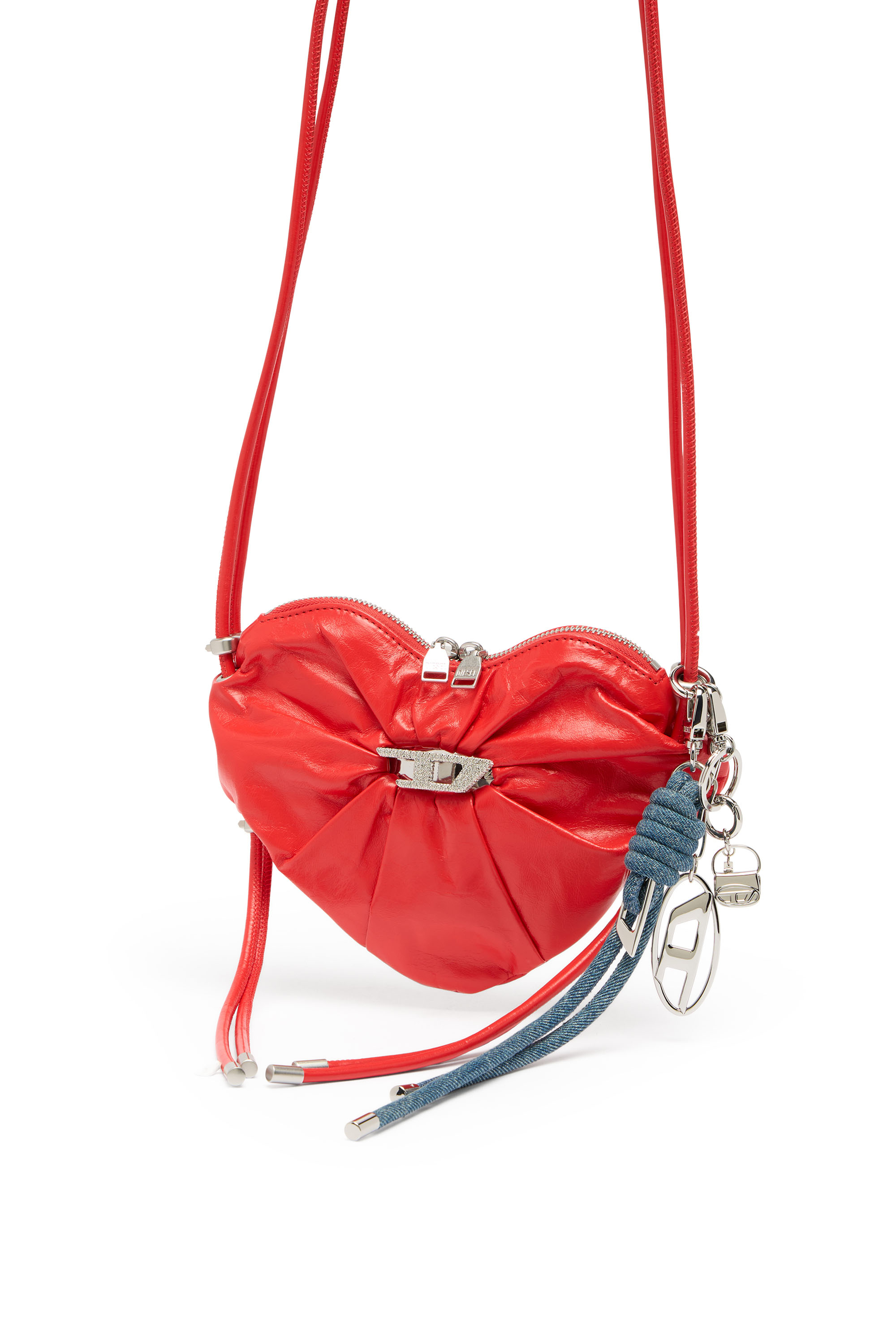 Diesel - SCRUNCH-D HEART, Scrunch-D-Heart-Sac &agrave; bandouli&egrave;re en cuir froiss&eacute; Femme in Rouge - 2