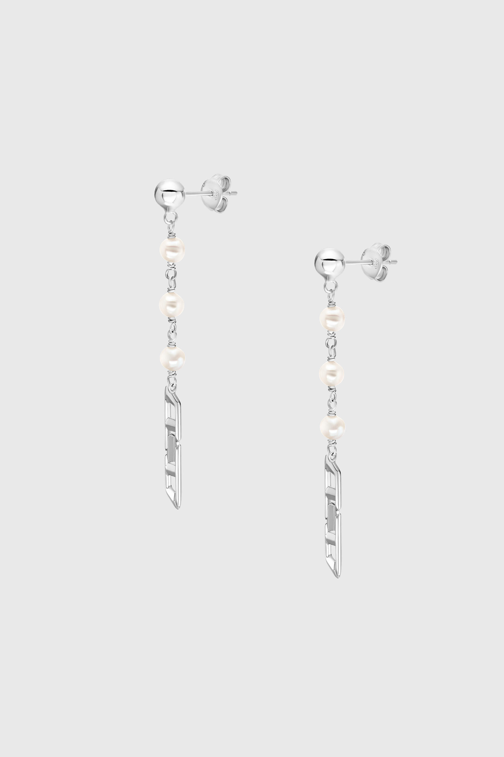 Diesel - DL1371040, Boucles d'oreilles pendantes en argent sterling et perles Mixte in Gris argent&eacute; - 1