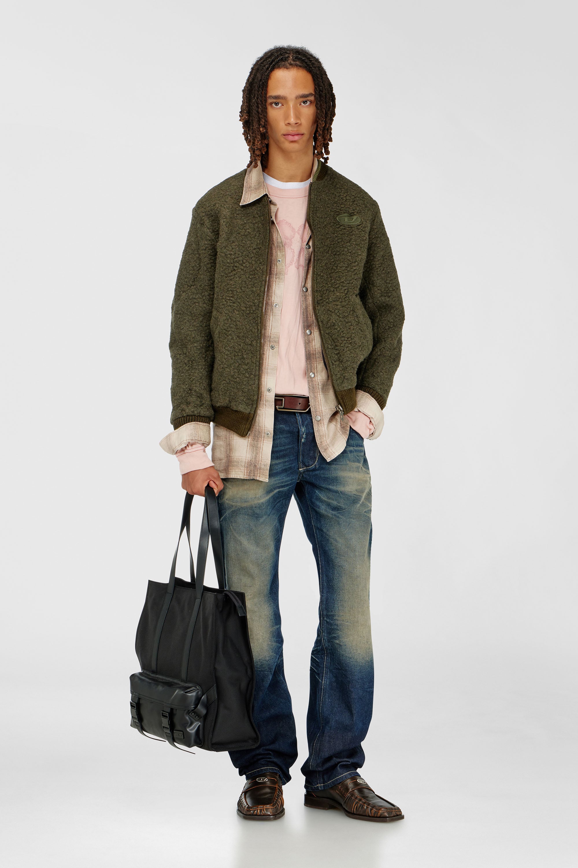 Diesel - S-REDS, Blouson bomber en laine m&eacute;lang&eacute;e avec finitions c&ocirc;tel&eacute;es Homme in Vert - 2