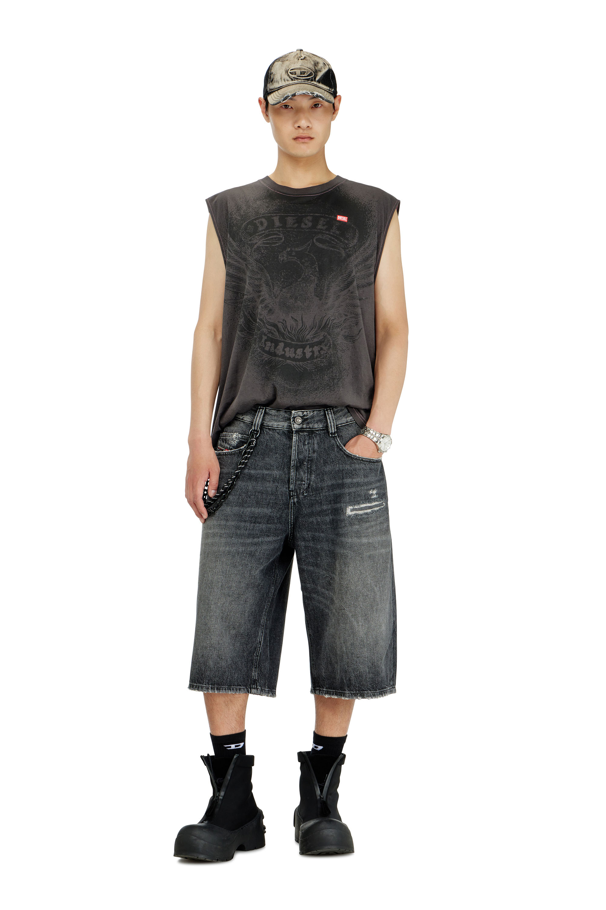 Diesel - D-ENIM-M-SHORT, Short en denim relaxed avec abrasions Mixte in Gris - 1