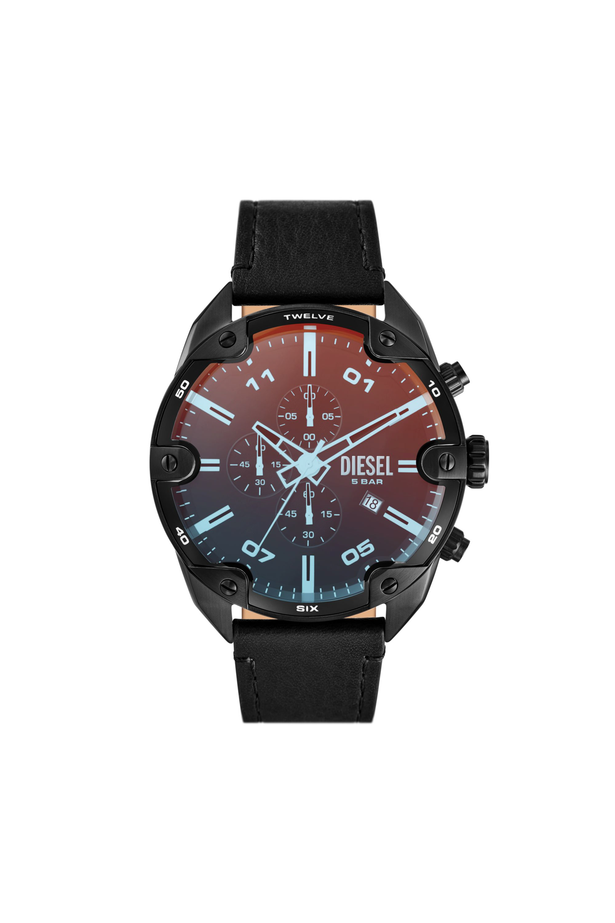 Diesel - DZ4667, Man Spiked chronograph black leather watch in Black - Image 1