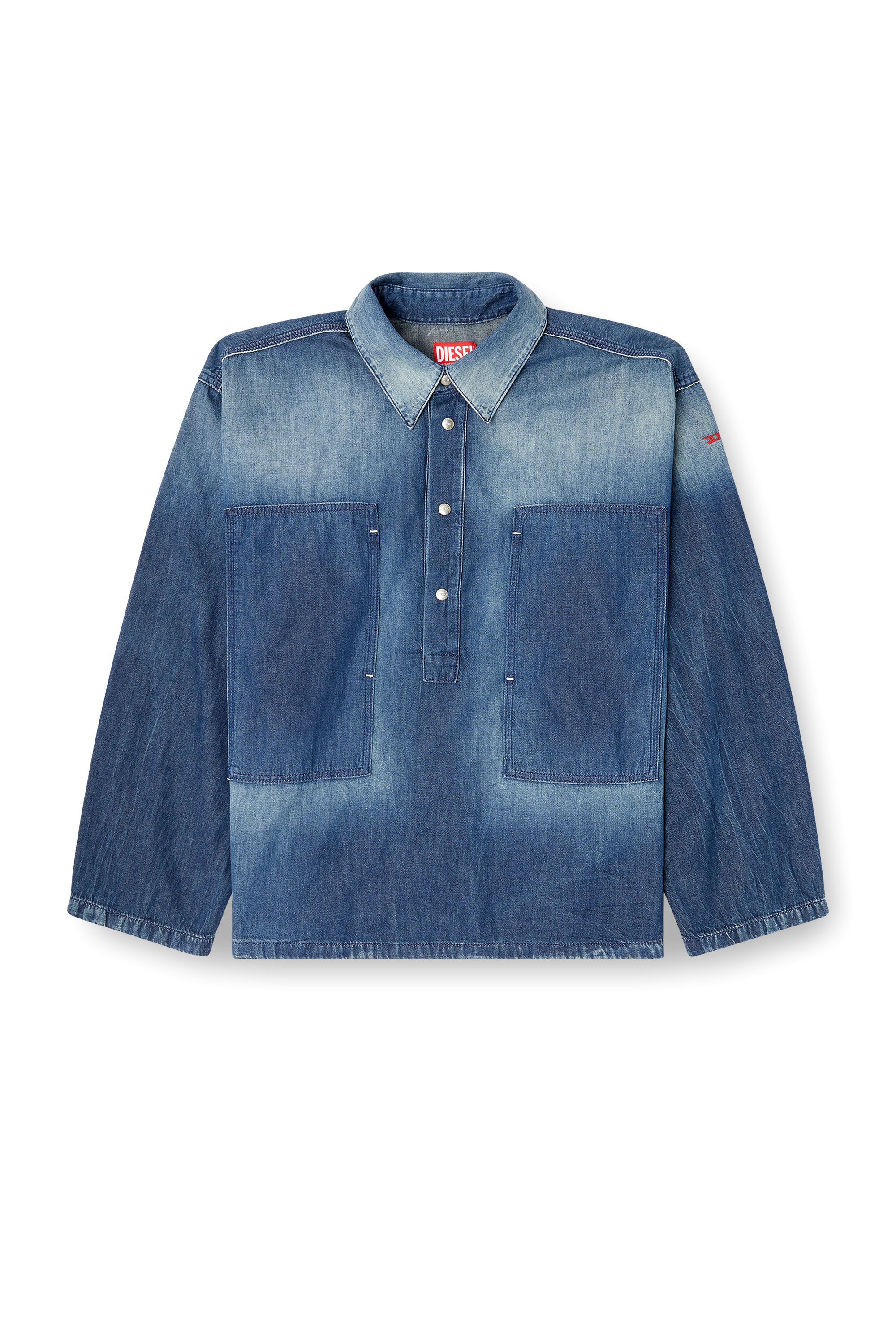 Diesel - DE-PRISS, Haut Henley en denim à effet contrasté Femme in Bleu - 3