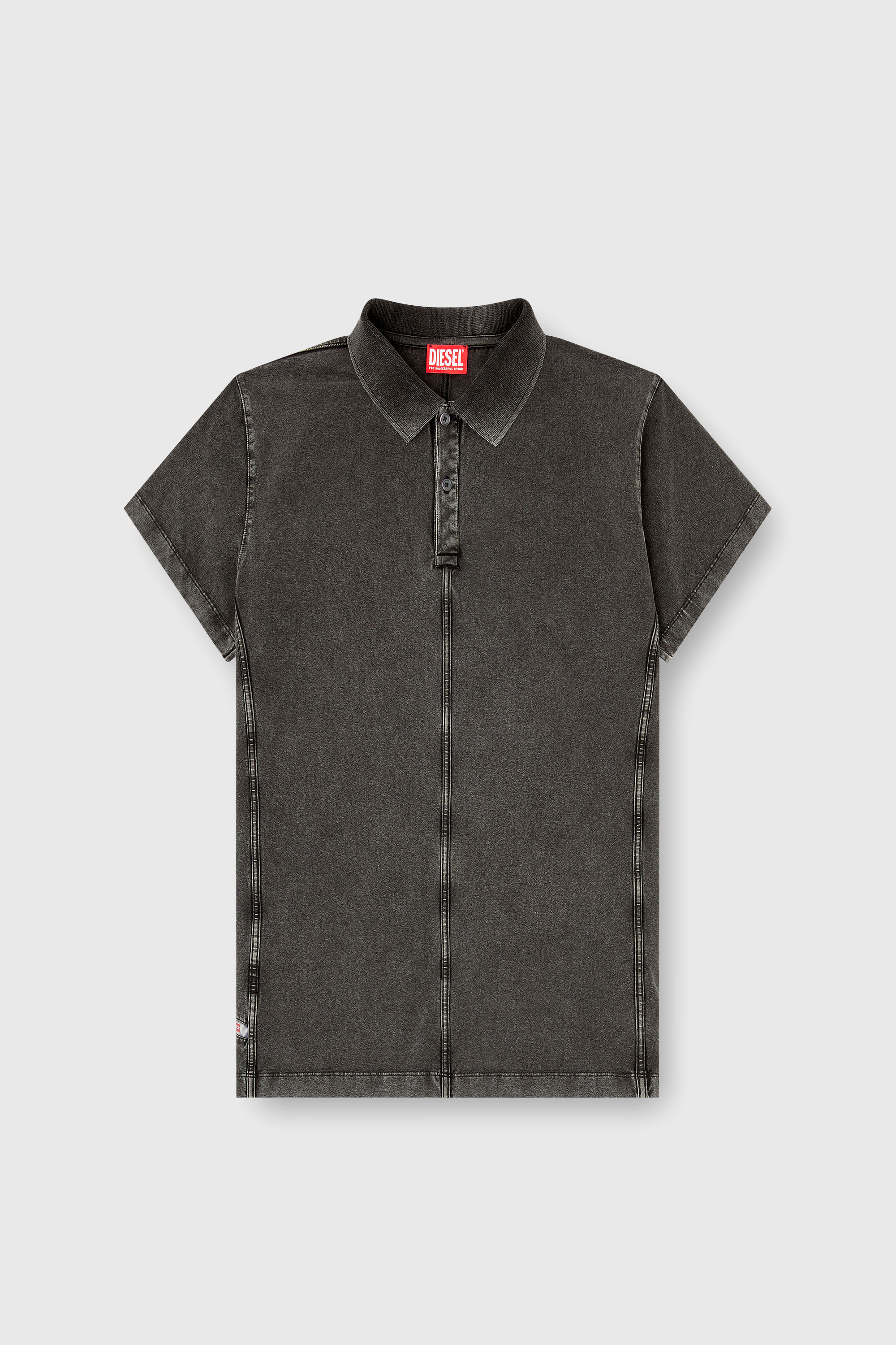 Diesel - T-NOMELY, Polo en jersey effet denim Homme in Noir - 2