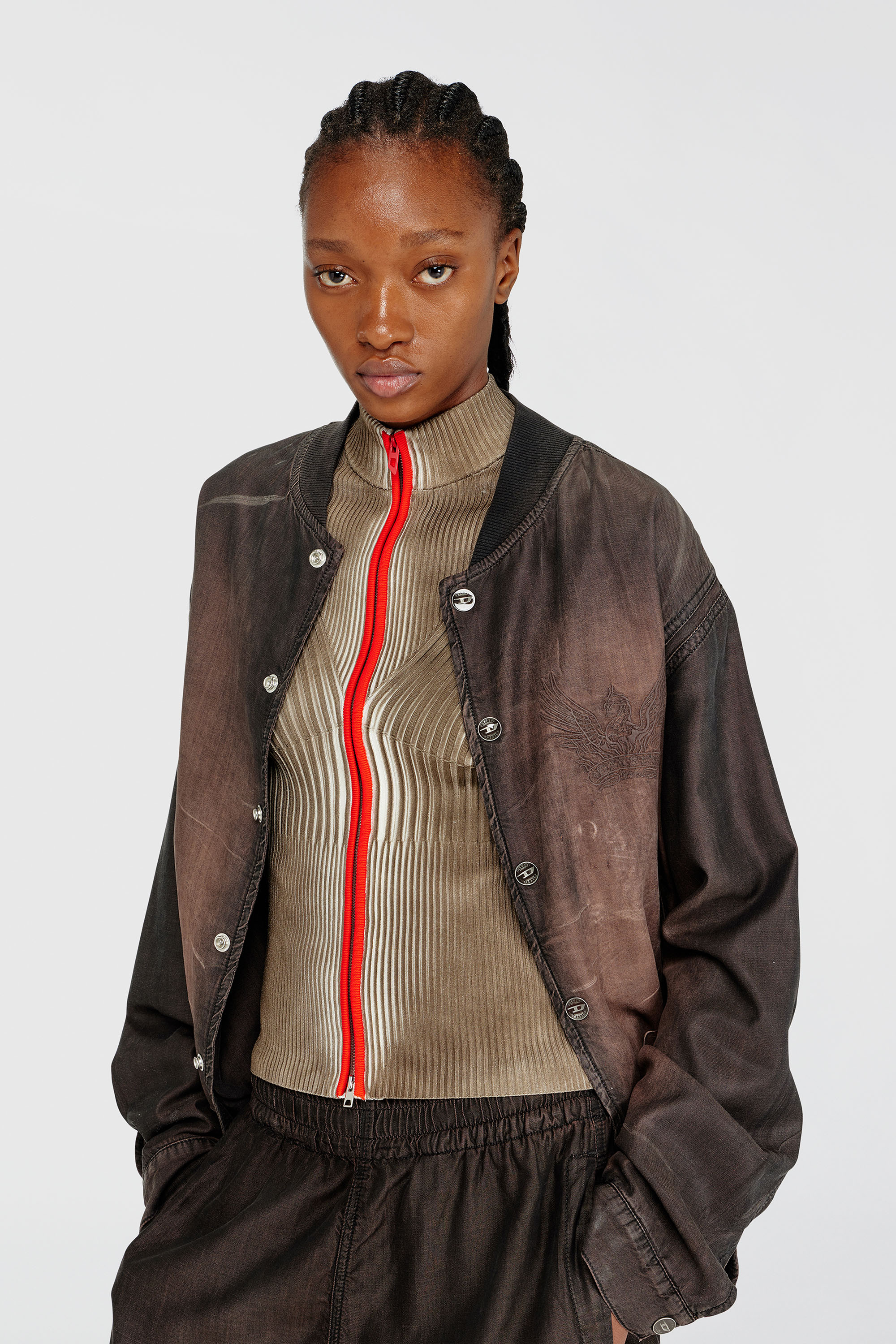 Diesel - M-SARMA, Cardigan zipp&eacute; c&ocirc;tel&eacute; avec bandes contrastantes Femme in Polychrome - 5