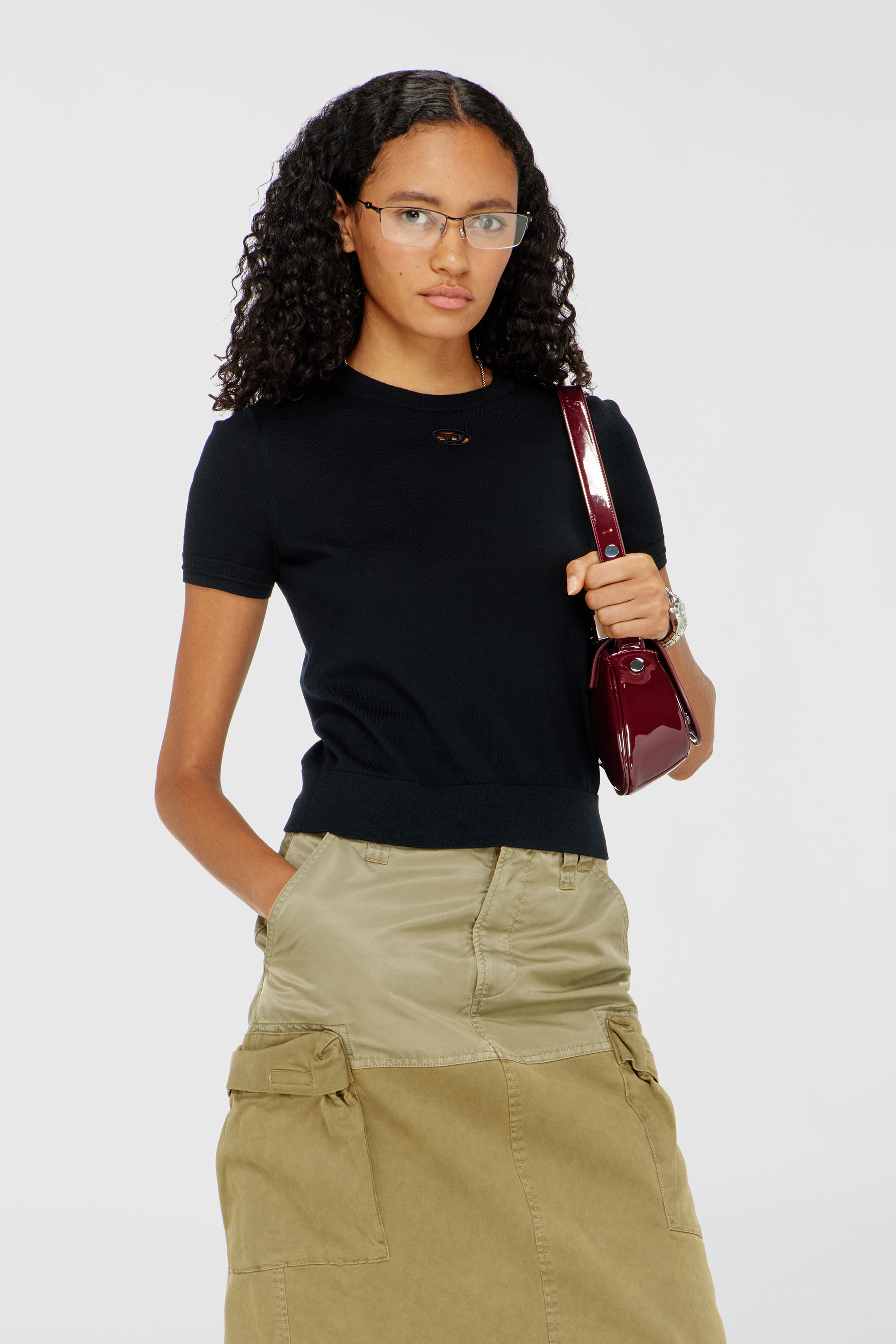 Diesel - M-ALINE, Pull &agrave; manches courtes en laine Femme in Noir - 3