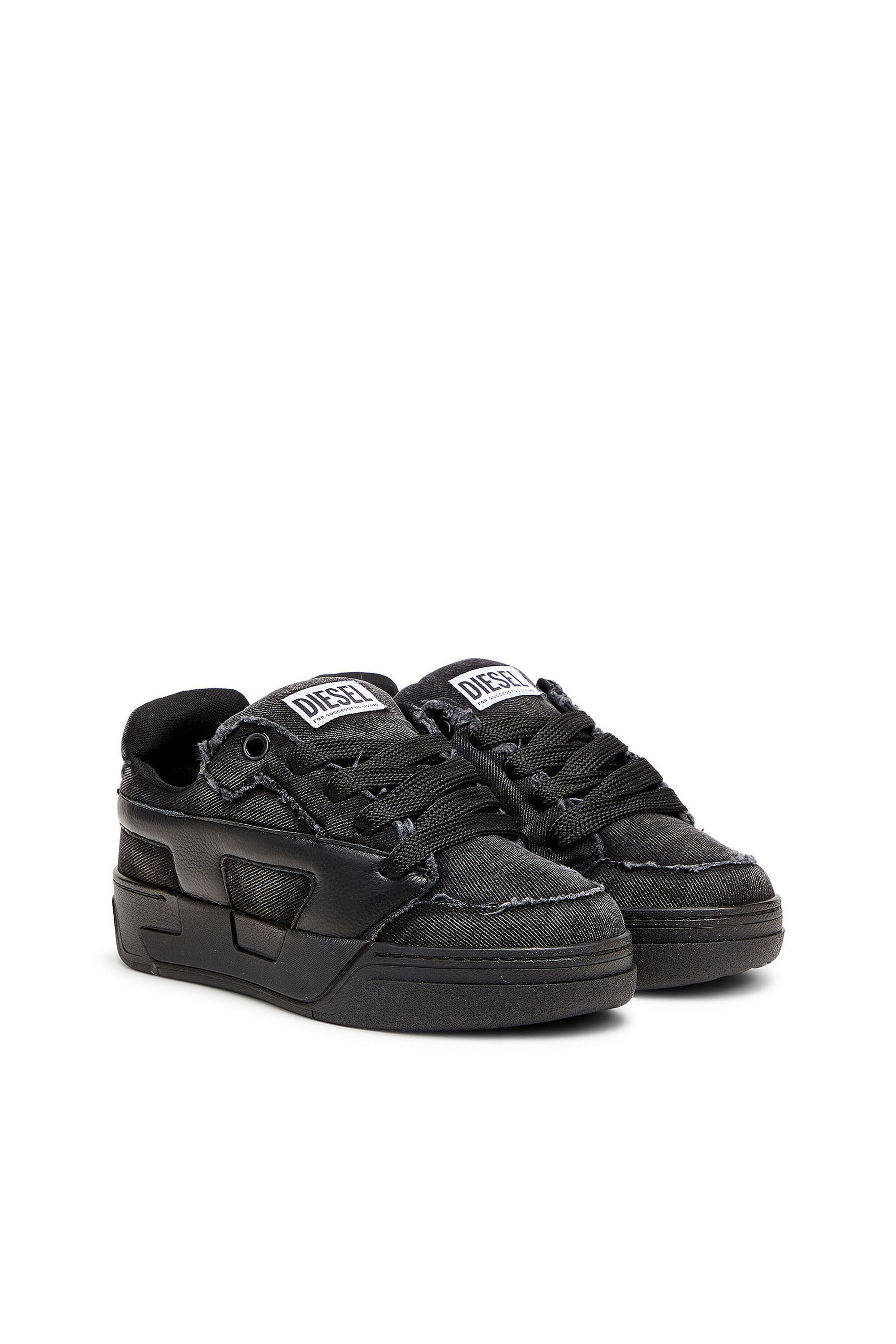 Diesel - S-D-OLLIE LOW, S-D-Ollie - Sneakers en denim effiloch&eacute; et cuir Homme in Noir - 2