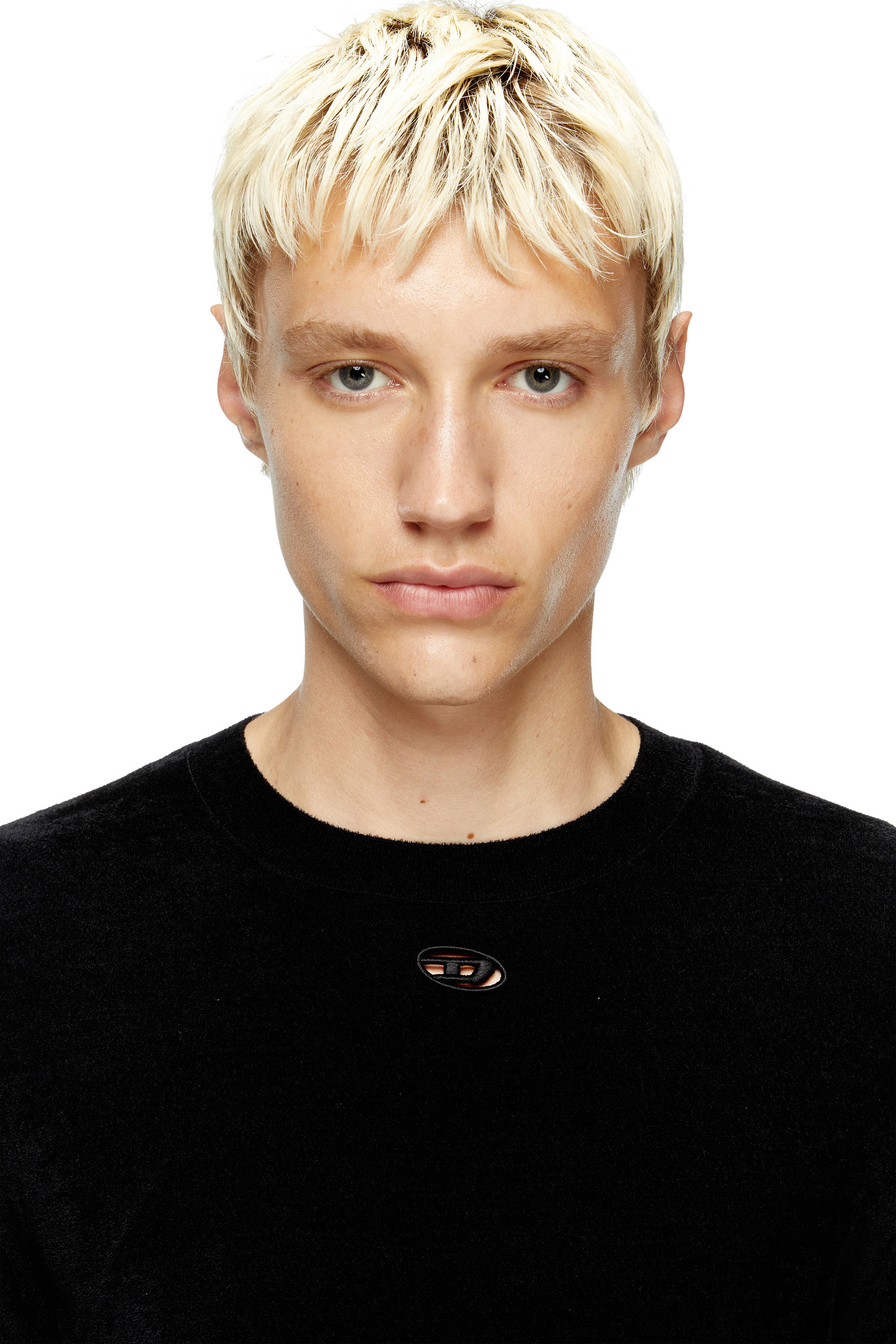 Diesel - K-CEVRO, Pull en chenille avec logo ajouré Homme in Noir - 5