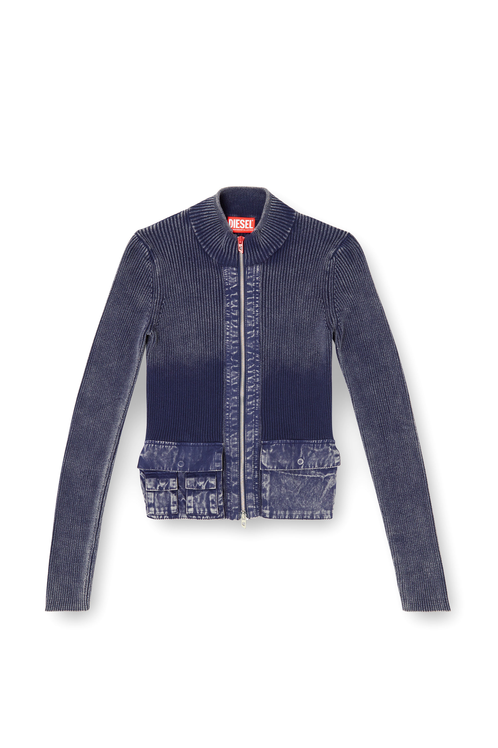 Diesel - M-MELISSA, Cardigan zippé avec poches cargo en denim Femme in Bleu - 2