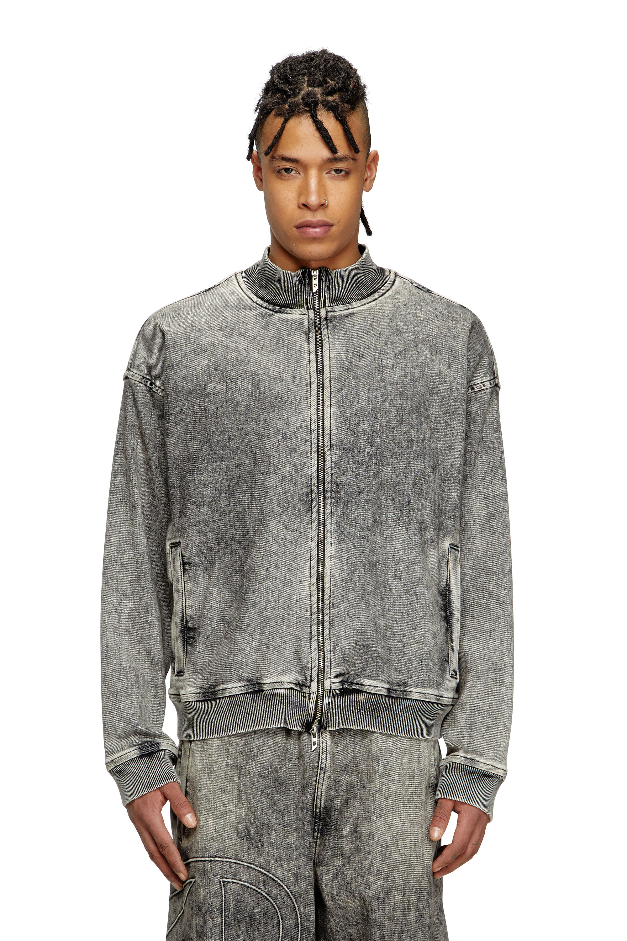 Diesel - D-CARLY-S TRACK, Pull zippé en Track Denim avec logo Oval D Mixte in Gris - 1