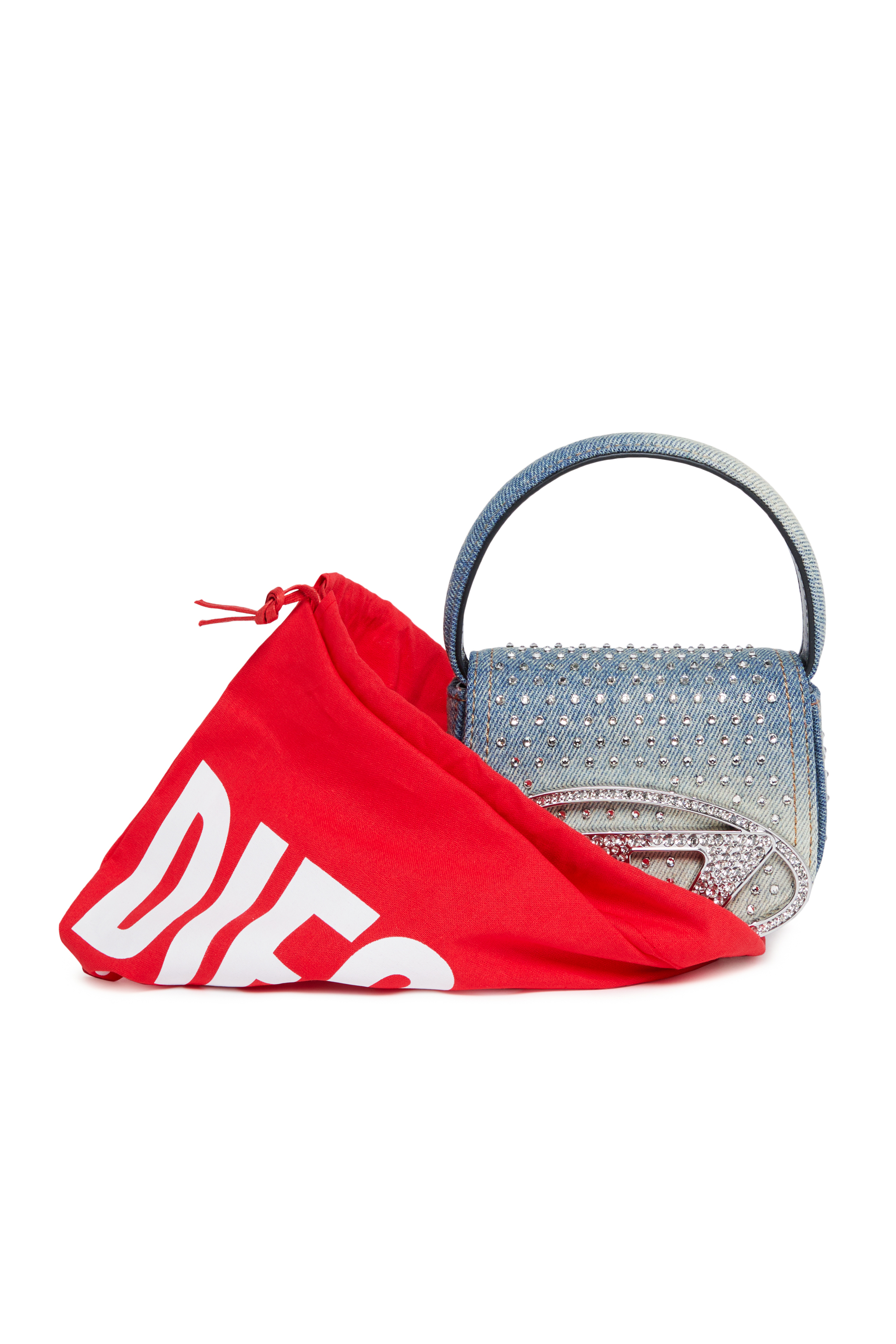 Diesel - 1DR XS, Mini sac iconique en denim et cristaux Femme in Bleu - 5