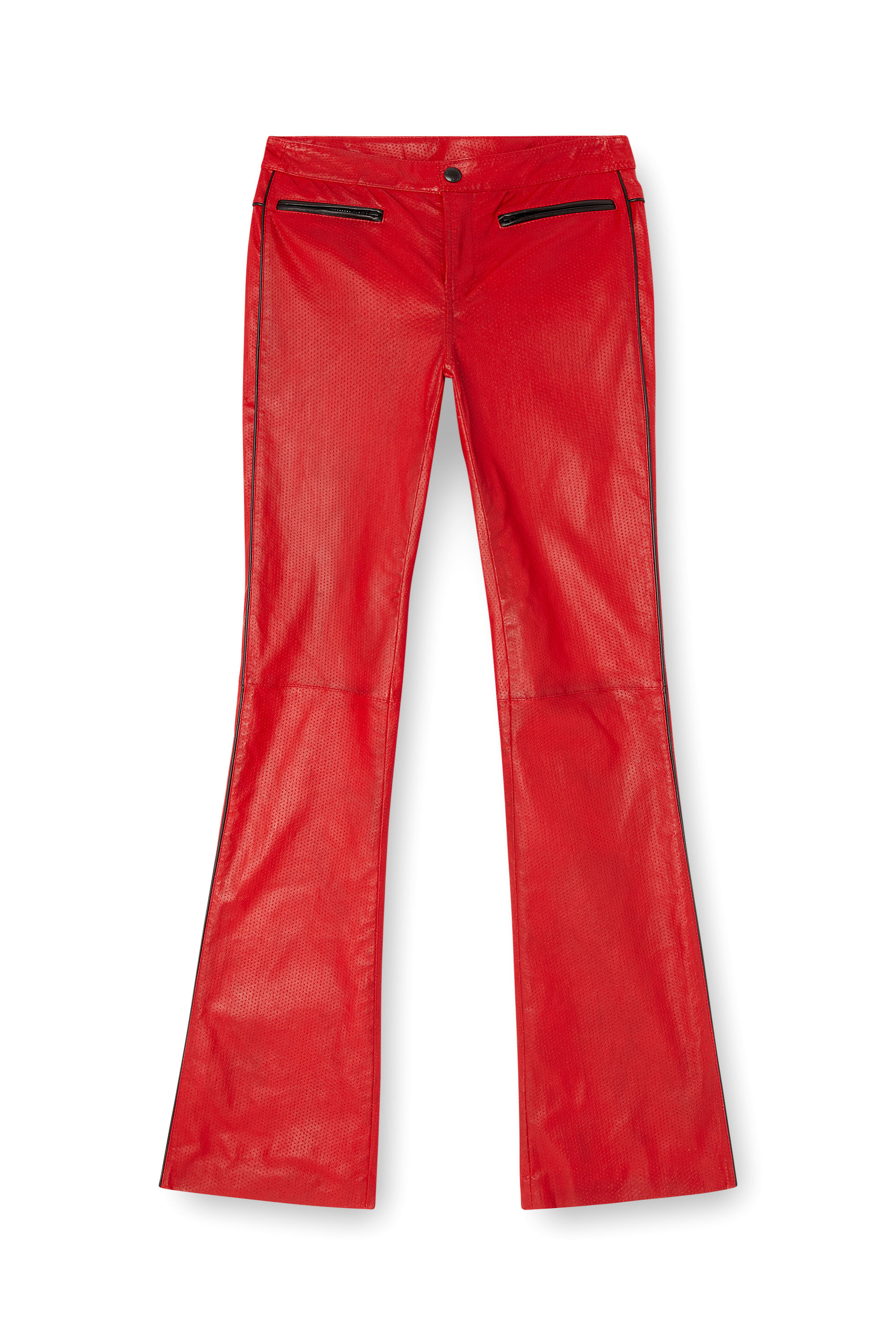 Diesel - L-INSEY, Pantalon de motard en cuir stretch perforé Femme in Rouge - 3