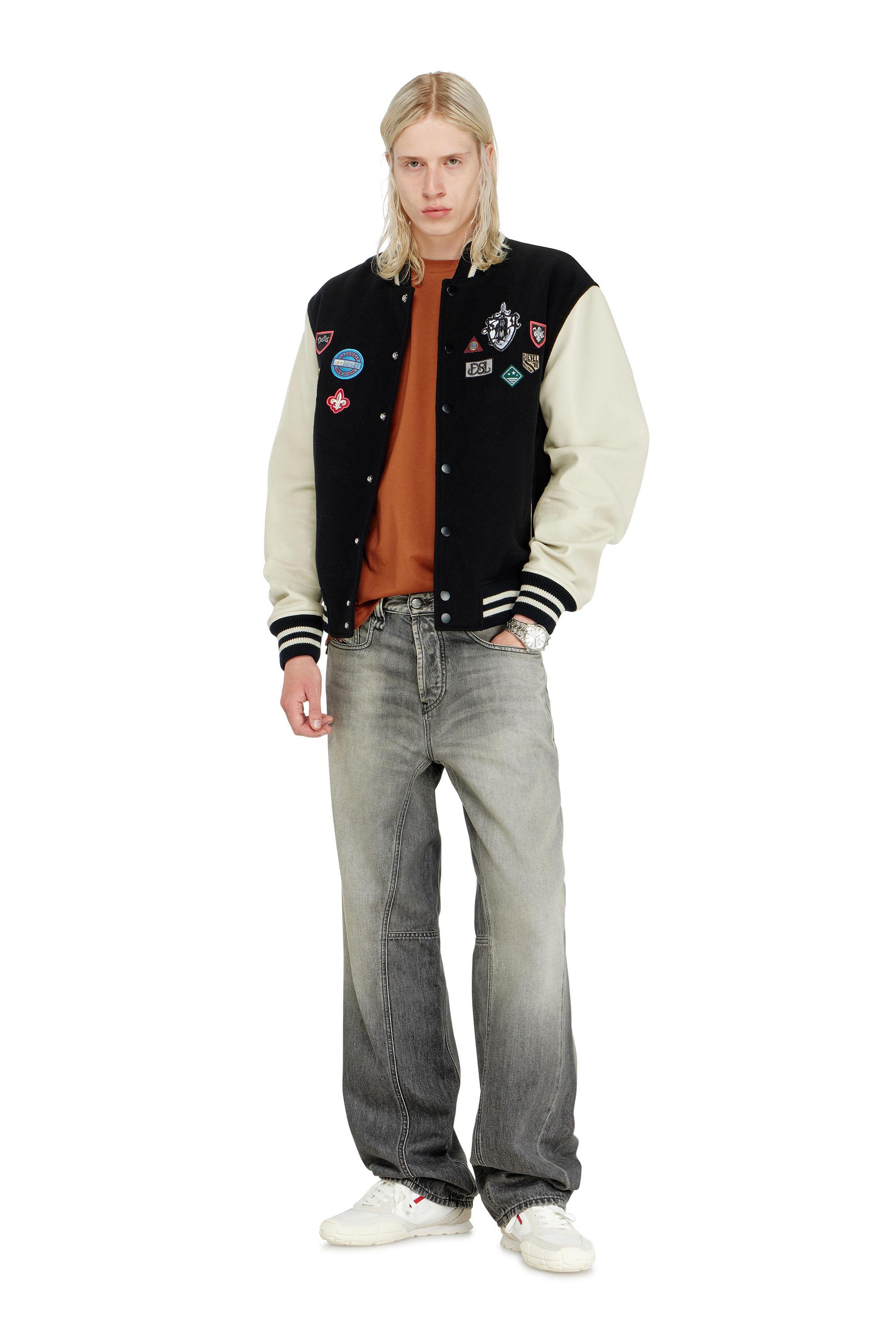 Diesel - L-ARRY-PATCH, Blouson en laine et cuir avec patchs Homme in Polychrome - 1