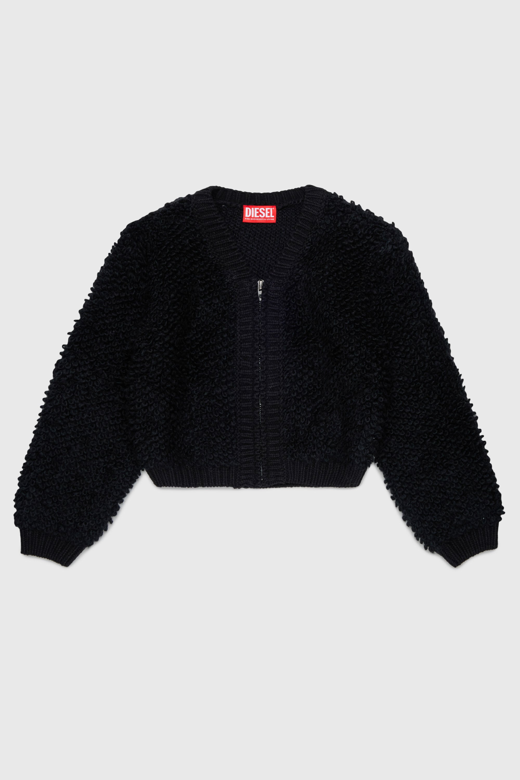 Diesel - KRIM, Cardigan zipp&eacute; en maille boucl&eacute; textur&eacute;e Femme in Noir - 1
