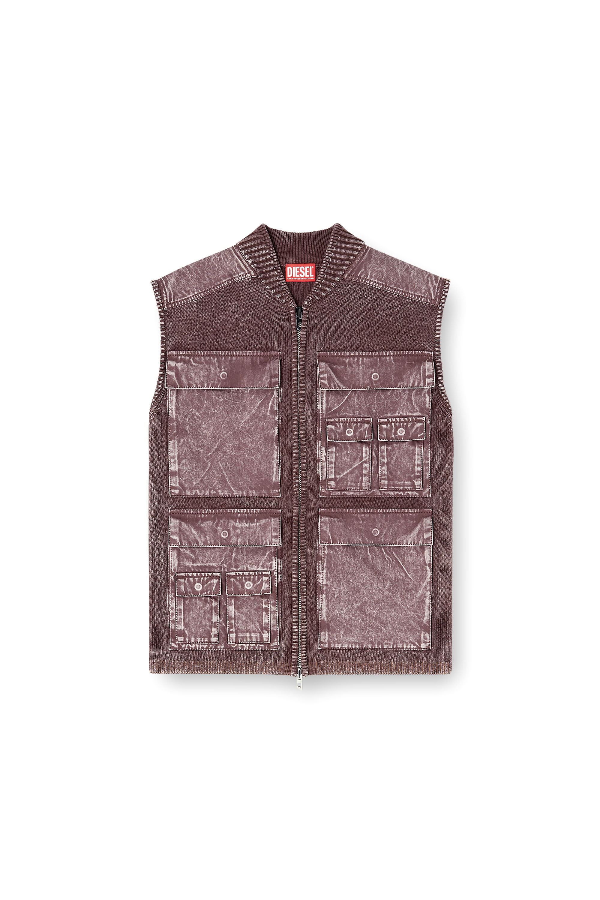 Diesel - K-GIULIUS, Gilet zipp&eacute; en maille avec poches cargo Homme in Marron - 3