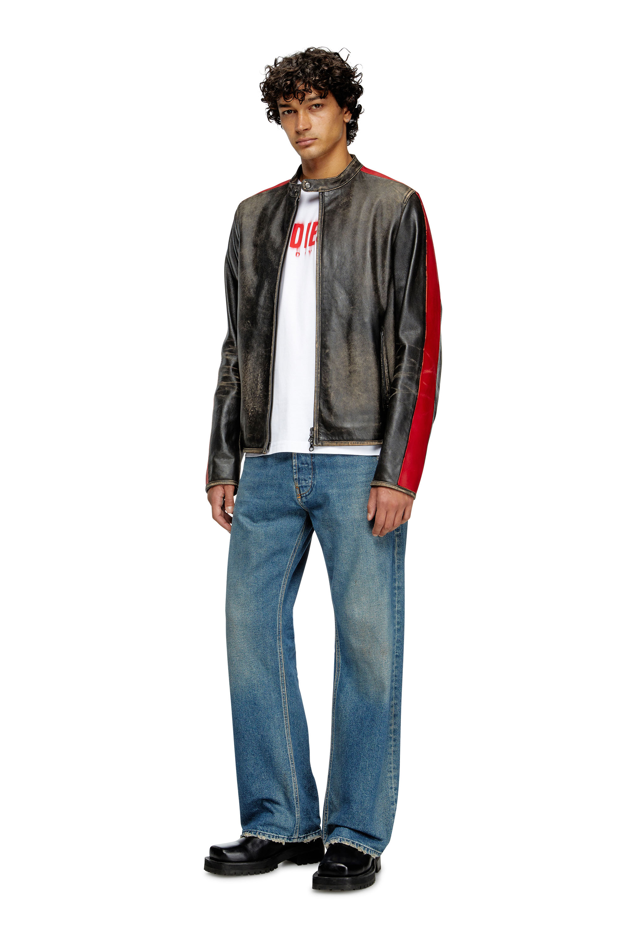 Diesel - L-RENN, Veste en cuir à rayures contrastées Homme in Polychrome - 2