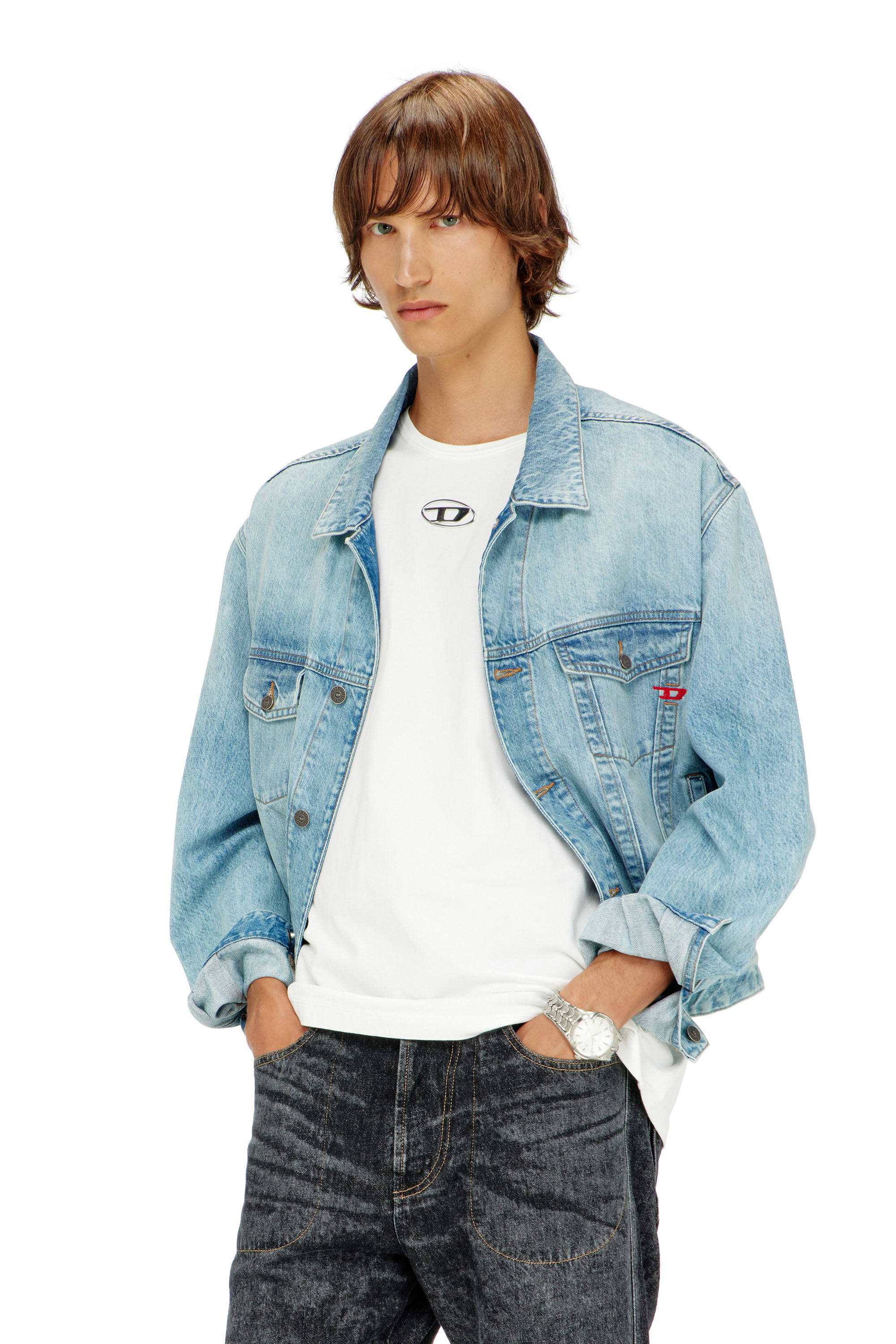 Diesel - T-NORM-IOD, T-shirt en coton l&eacute;ger avec logo Ovale D m&eacute;tallis&eacute; Homme in Blanc - 1