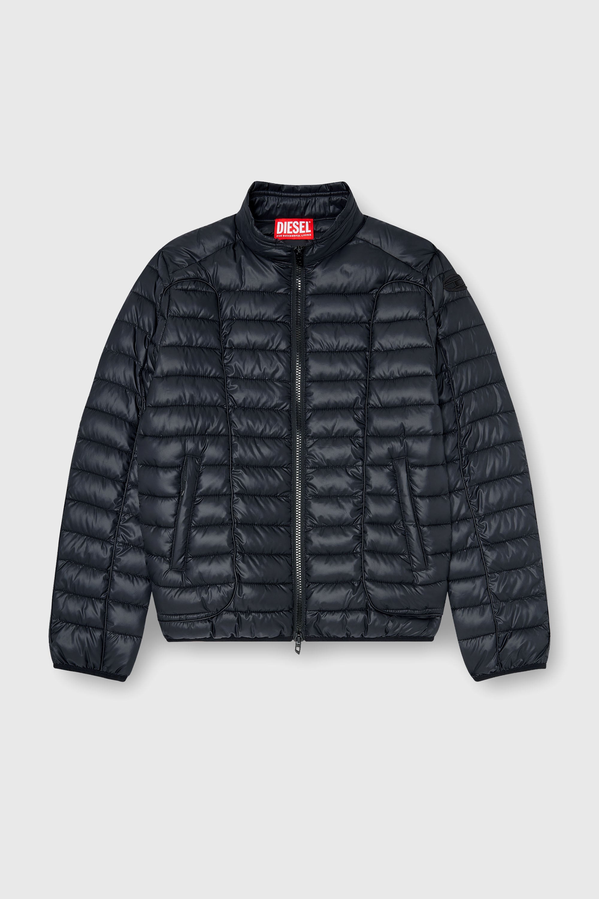 Diesel - W-PILOT-WRD, Blouson matelass&eacute; style biker avec passepoil ton sur ton Homme in Noir - 2