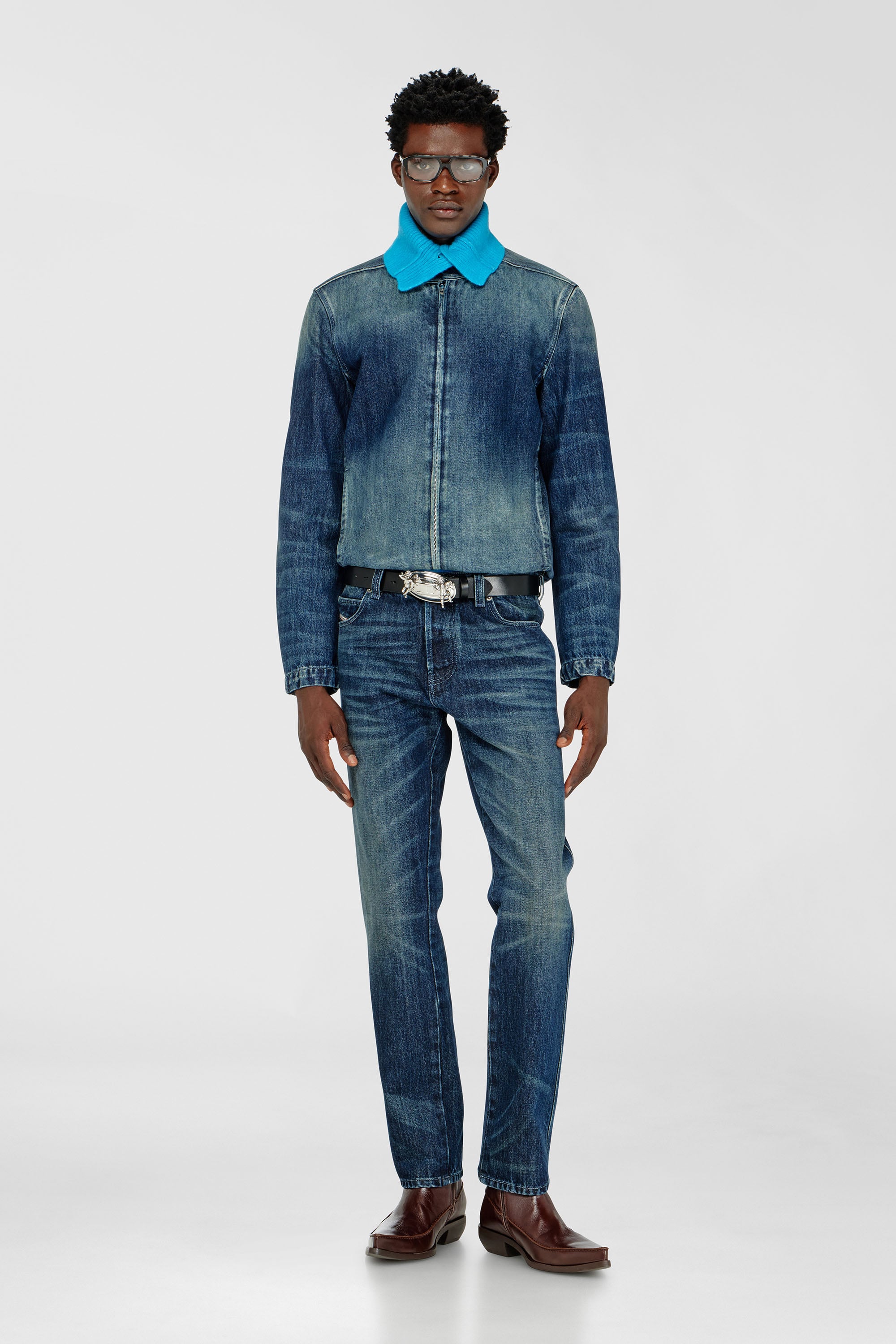Diesel - D-GLORY-FSJ, Veste motard en denim Homme in Bleu - 2
