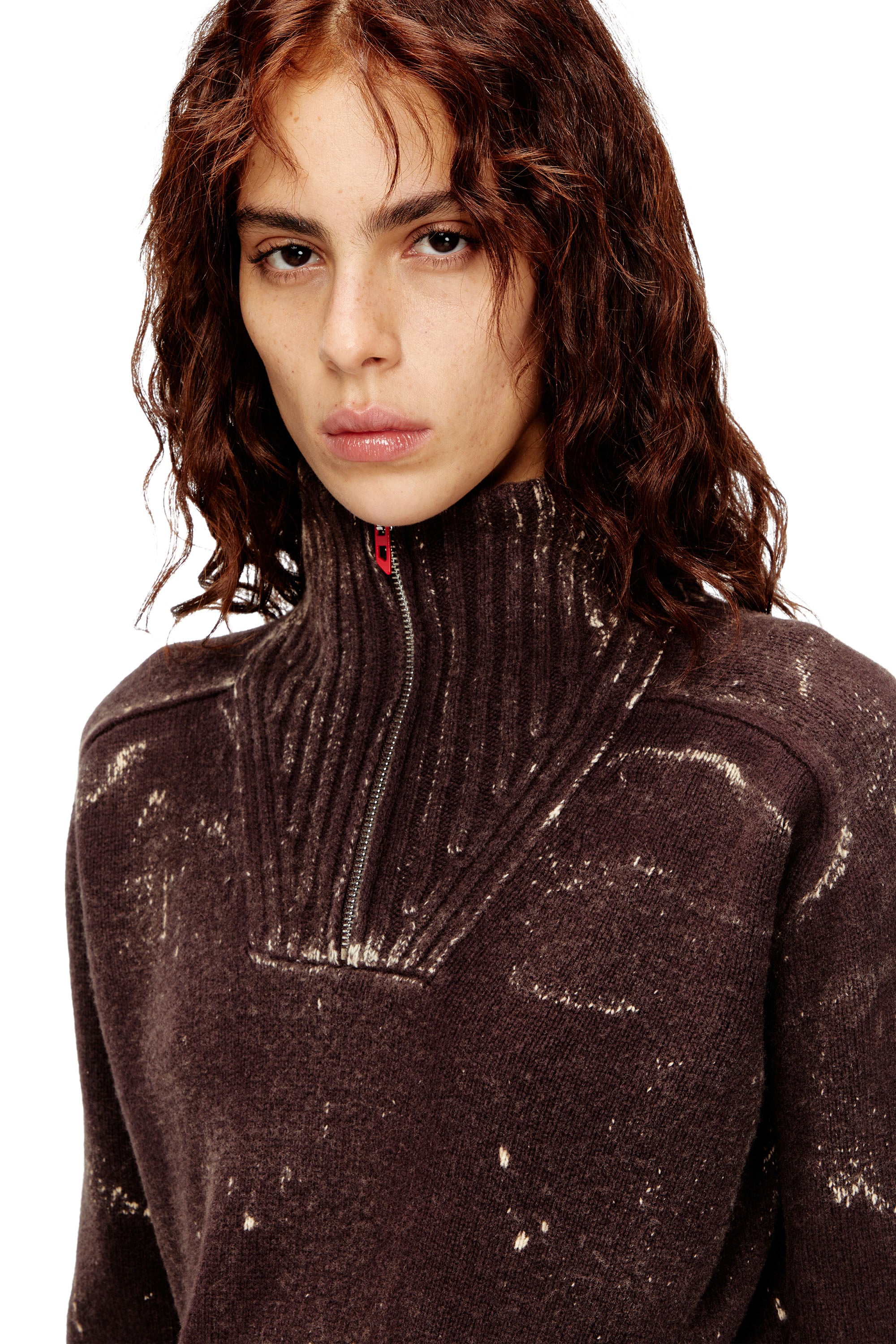 Diesel - M-MARCELLE, Robe midi en maille m&eacute;lang&eacute;e trait&eacute;e Femme in Marron - 4