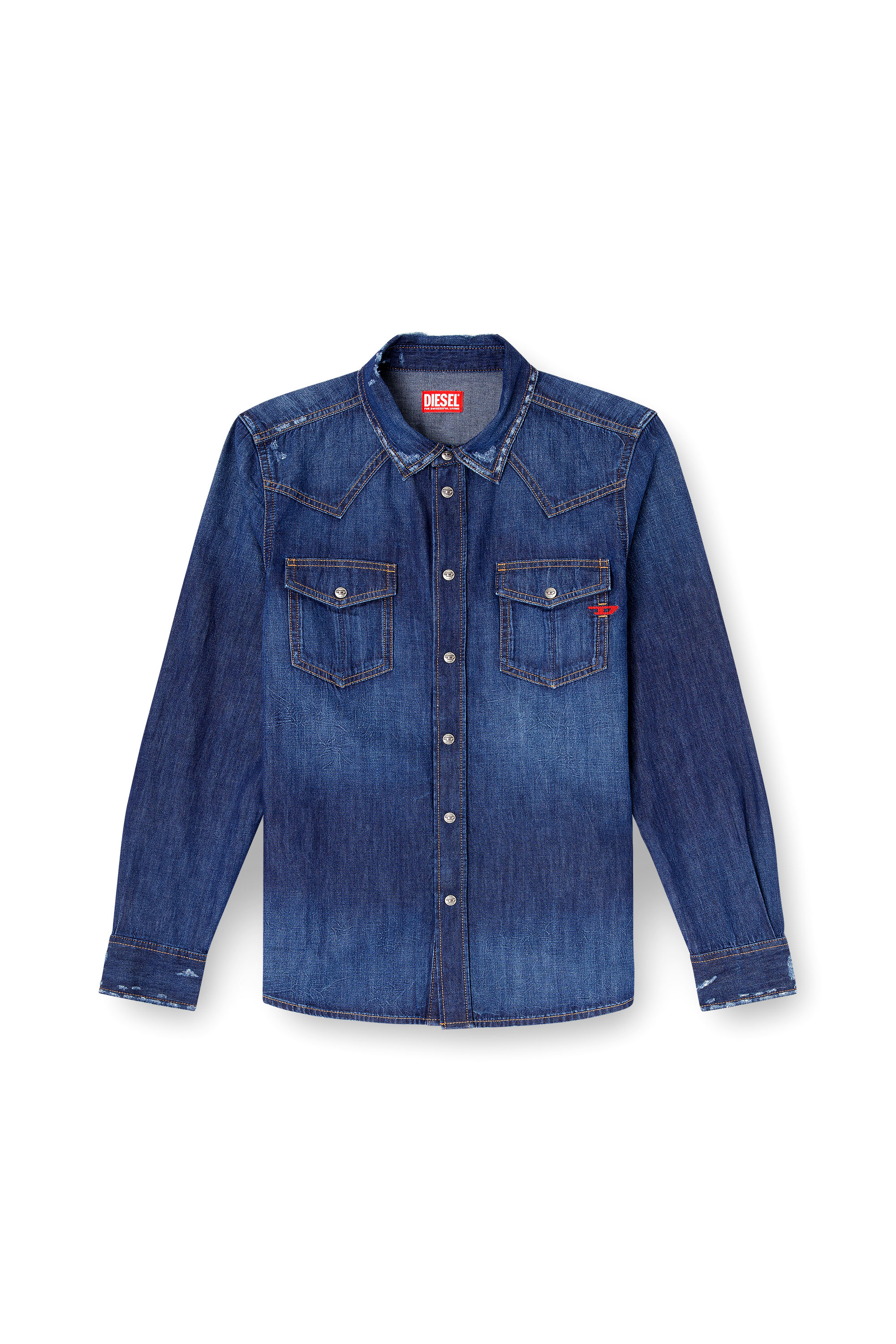Diesel - D-VEGA, Chemise en denim avec poches plaqu&eacute;es Homme in Bleu - 3