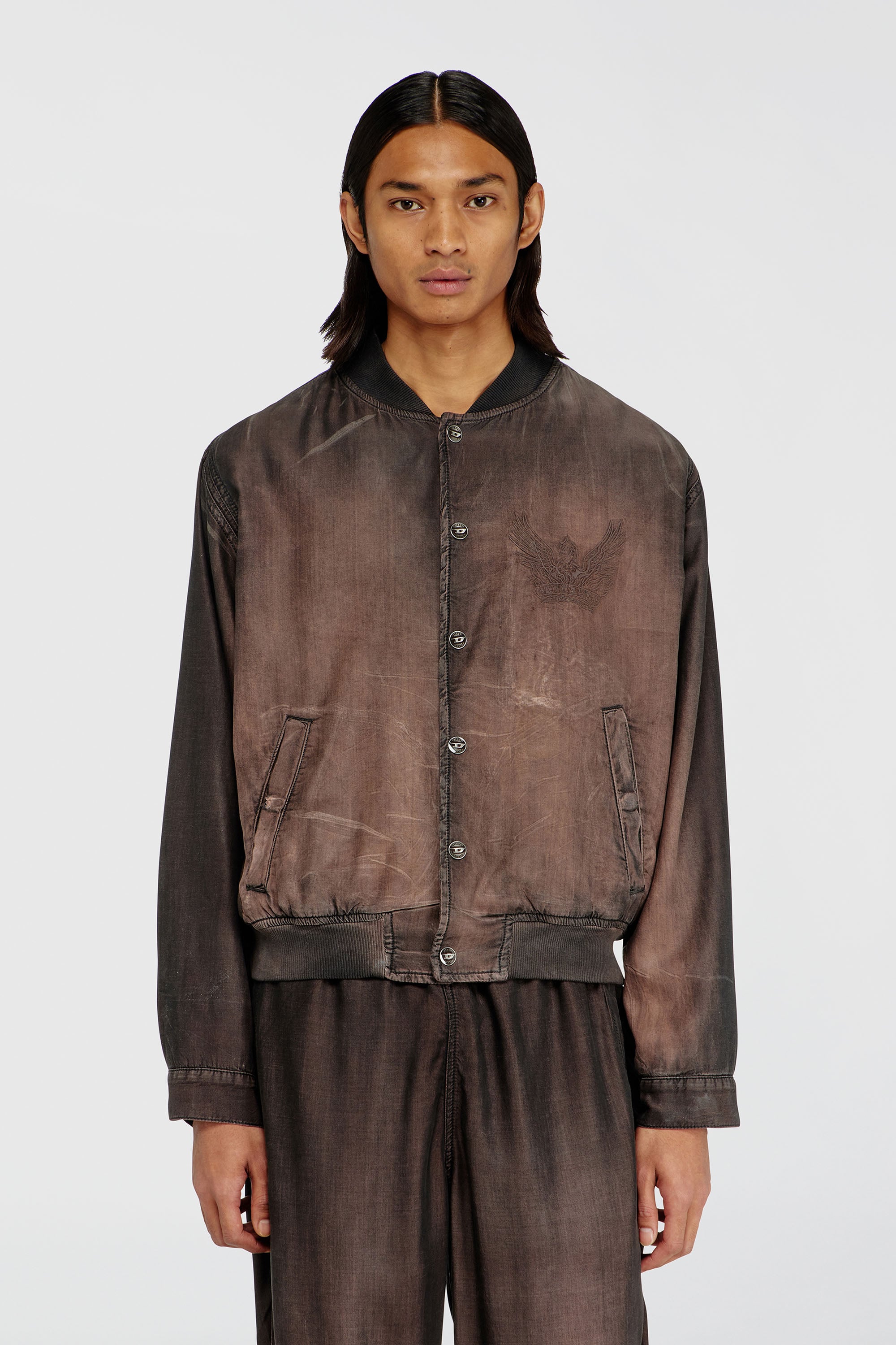 Diesel - D-BELMOR-S, Blouson bomber en denim enduit fluide Homme in Marron - 1
