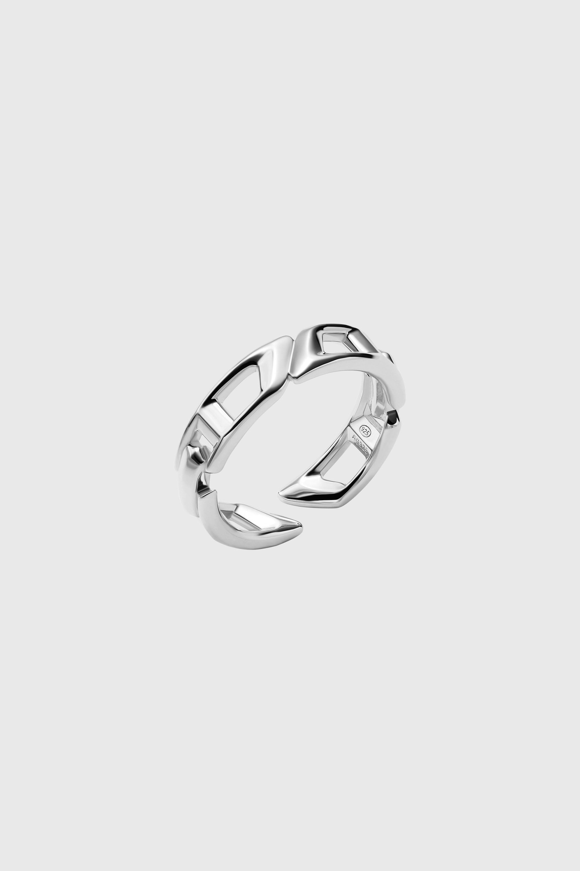 Diesel - DL1349040 STERLING SILVER JEWEL, Bague bande en argent sterling avec logo D Mixte in Gris argent&eacute; - 1