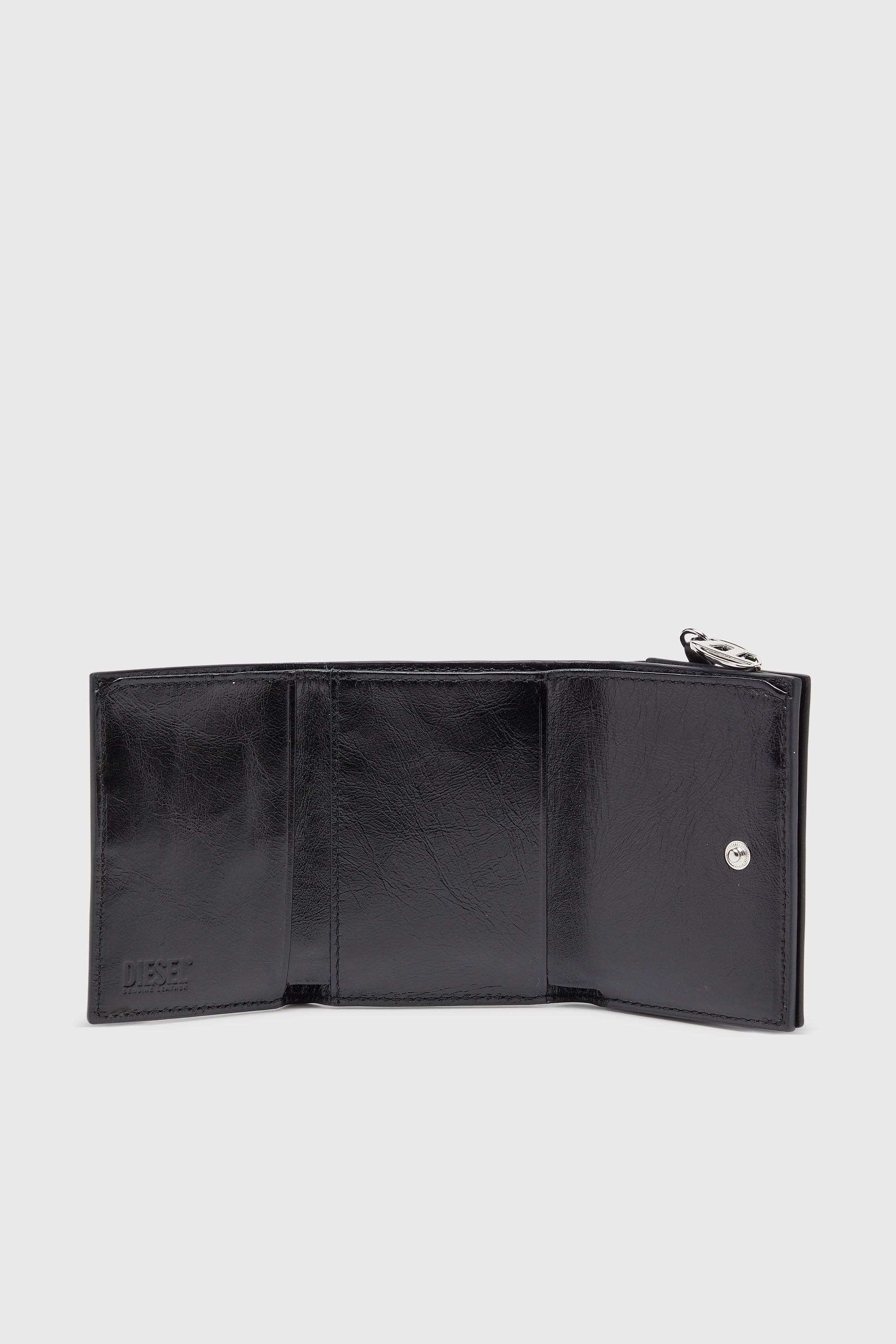 Diesel - OVAL-D TRI FOLD ZIP COIN XS II, Portefeuille en cuir &agrave; trois volets avec motif emboss&eacute; Femme in Noir - 3
