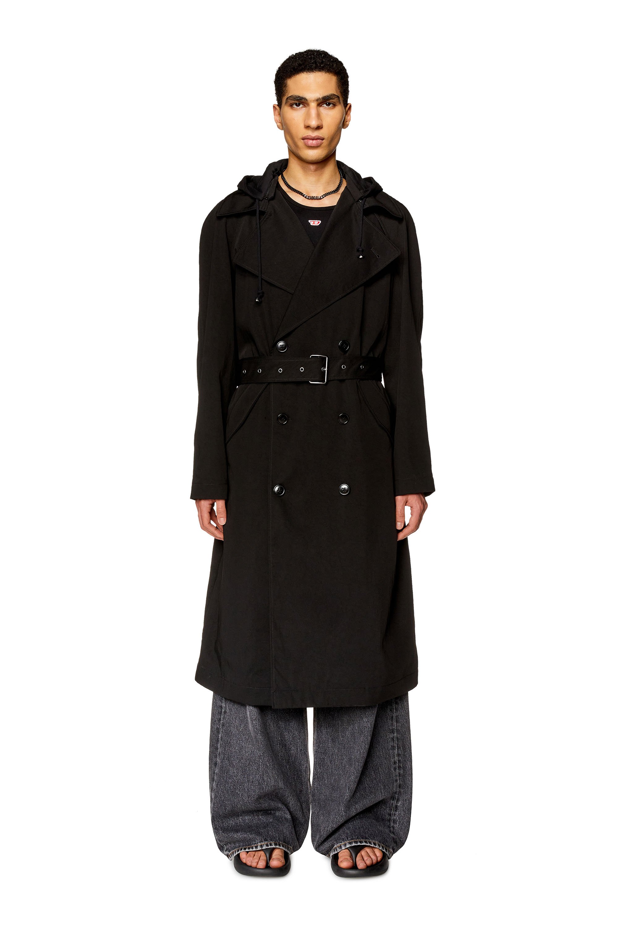 Diesel - J-MATTHEW, Homme Trench-coat en sergé de nylon avec capuche in Noir - Image 2
