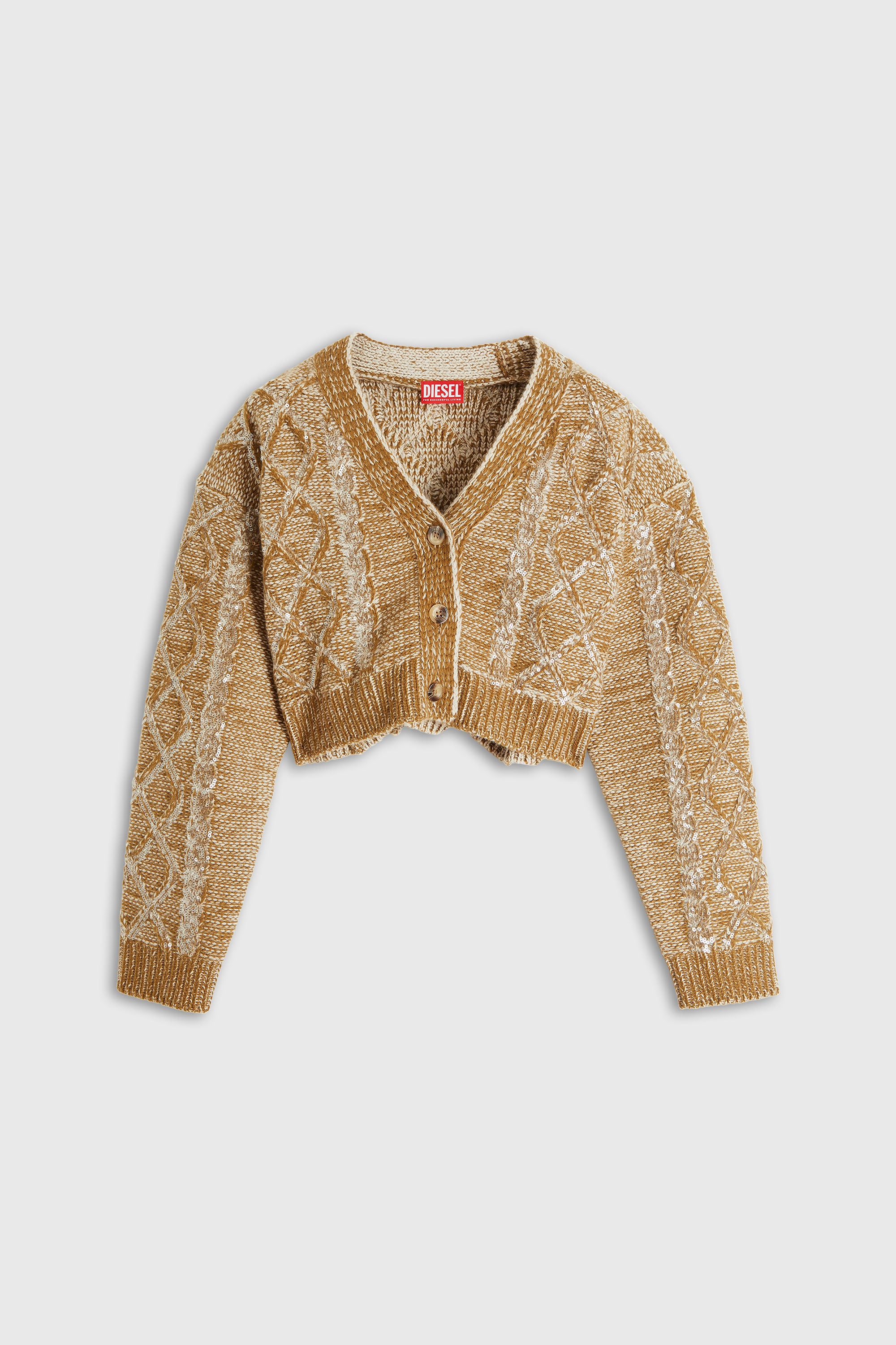 Diesel - M-BRAKY, Cardigan en laine torsad&eacute;e avec sequins Femme in Dor&eacute; - 2