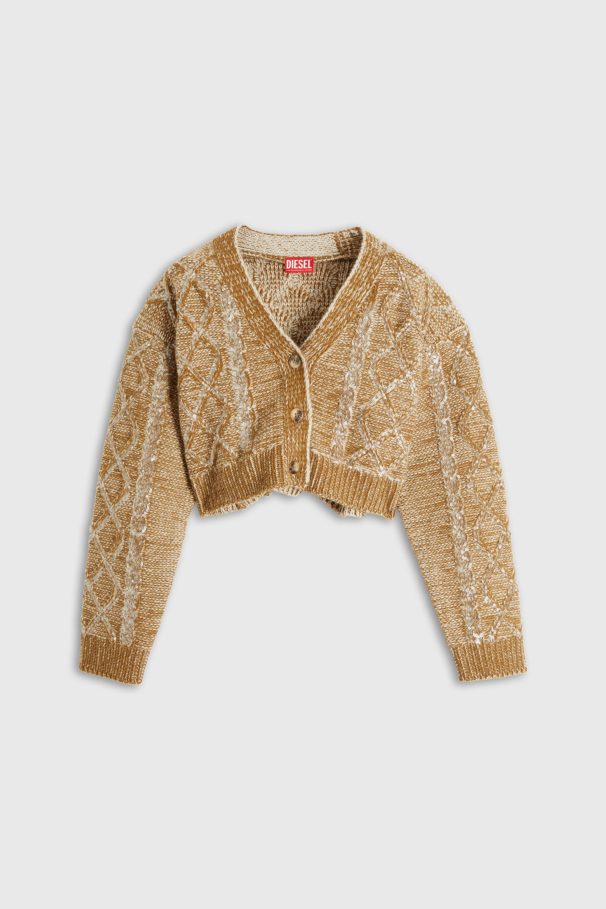 Diesel - M-BRAKY, Cardigan en laine torsad&eacute;e avec sequins Femme in Dor&eacute; - 2