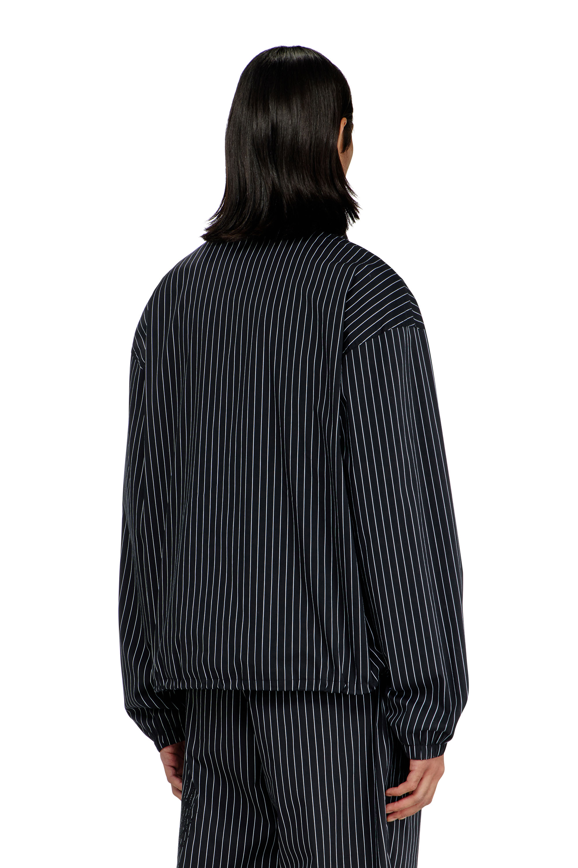 Diesel - J-CORSAR-NJCA, Veste en nylon &agrave; rayures avec broderie Phoenix Homme in Noir - 4