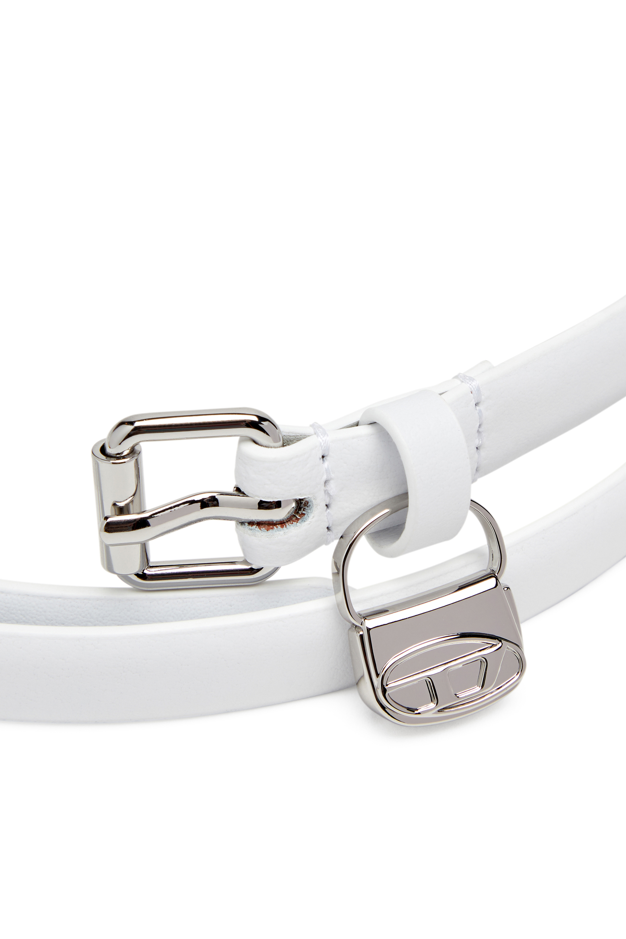 Diesel - B-CHARM HIP, Ceinture 1.4 cm slim en cuir avec bijou de sac 1DR Femme in Blanc - 3