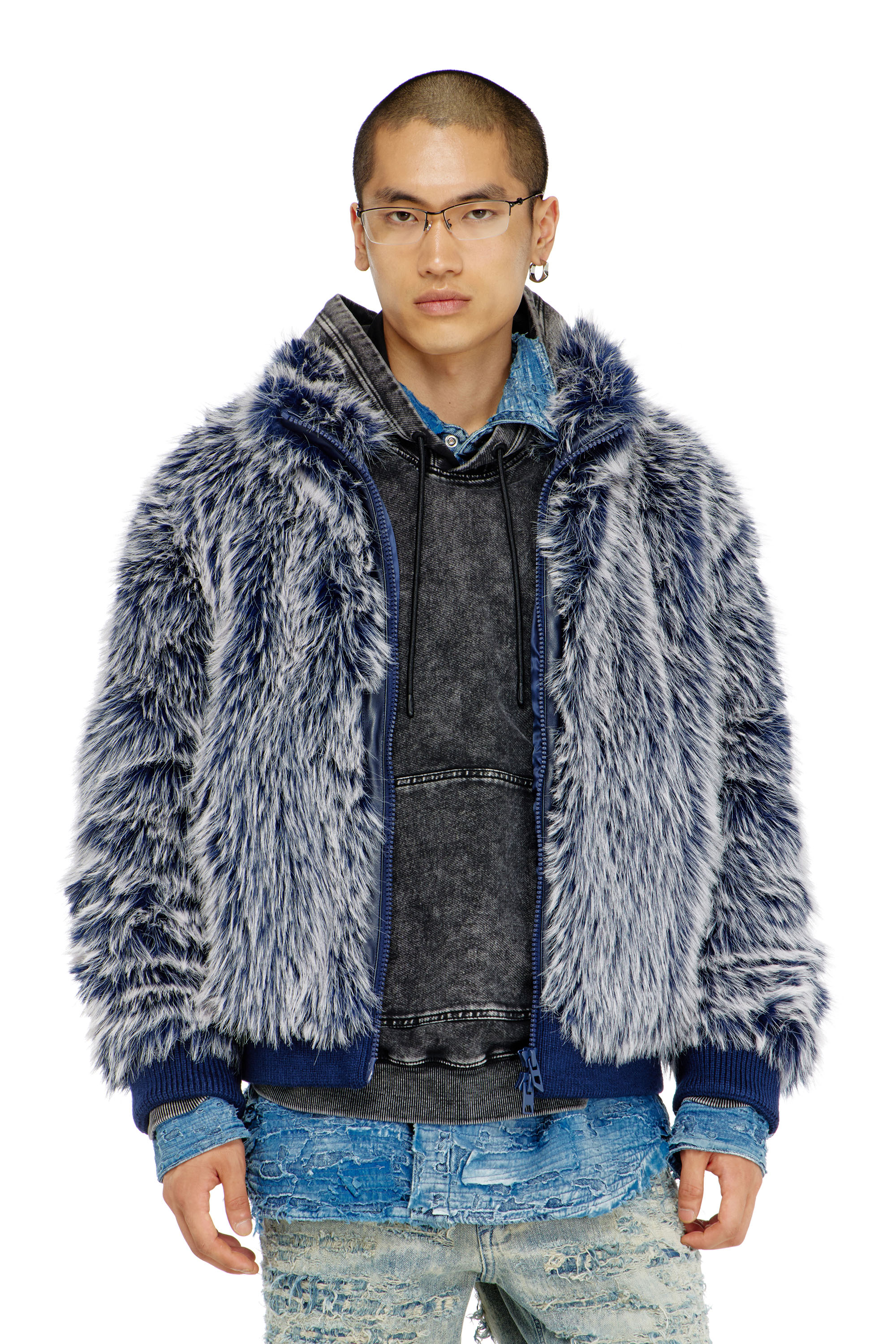 Diesel - W-VICTOR, Veste d'hiver shaggy Homme in Bleu - 1