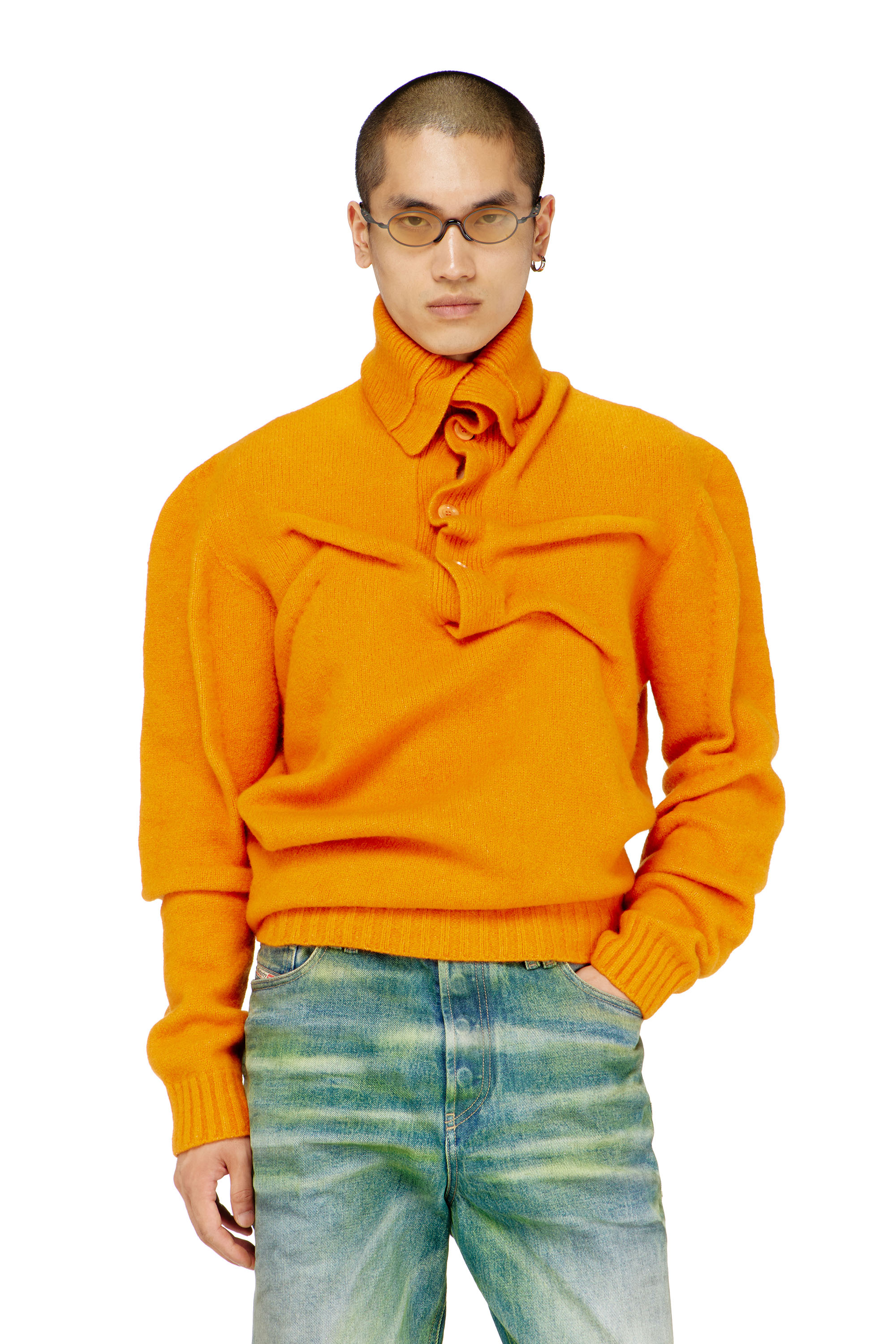 Diesel - K-ANDREW, Pull col boutonnage en maille bouillie froiss&eacute;e Homme in ToBeDefined - 1