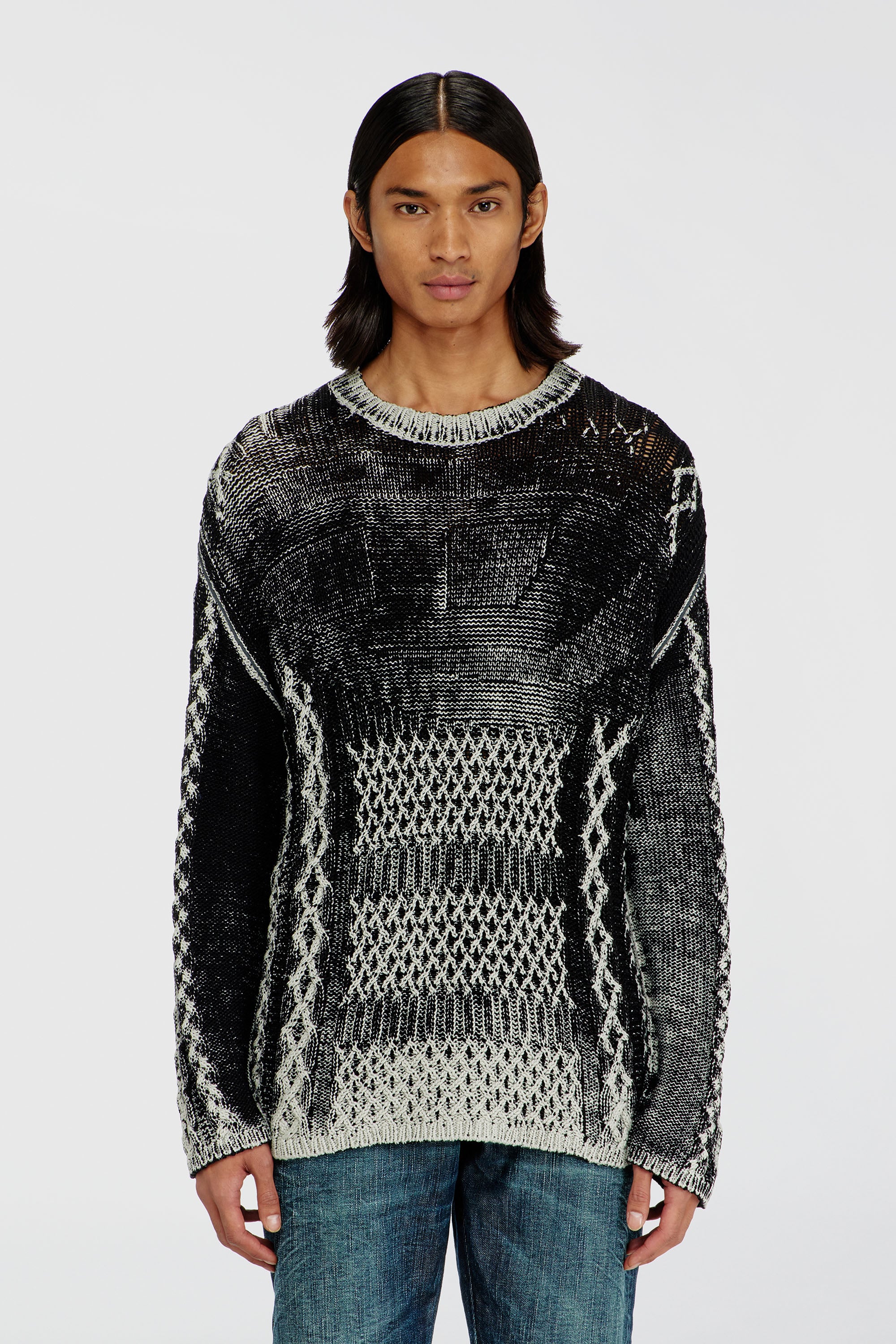 Diesel - K-MIONE, Pull trait&eacute; en maille torsad&eacute;e Homme in Polychrome - 1