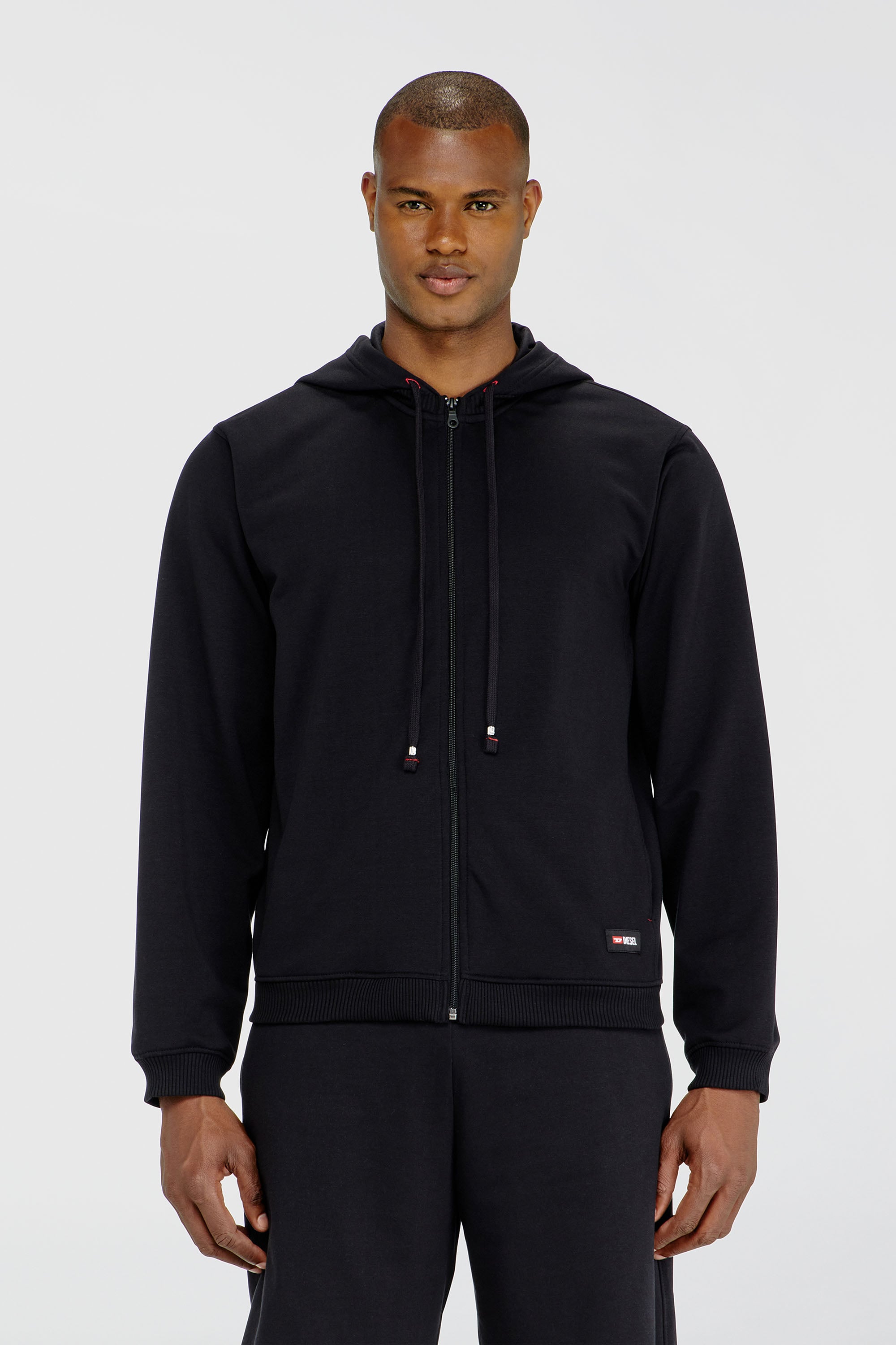 Diesel - JOY-D-CORE, Sweat &agrave; capuche en m&eacute;lange de coton gratt&eacute; Homme in Noir - 1