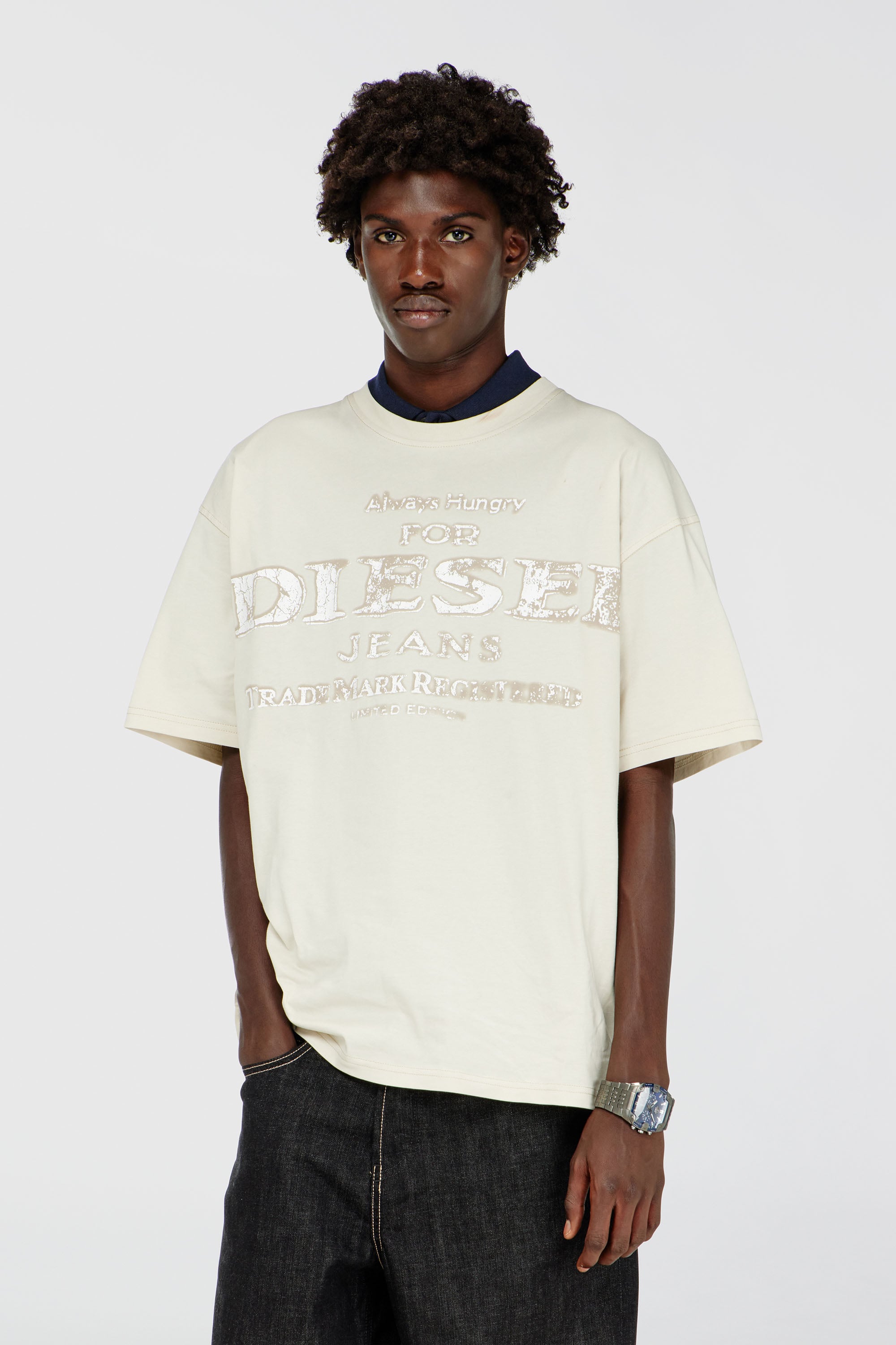 Diesel - T-BOXT-B4, T-shirt avec logo &agrave; effet craquel&eacute; Homme in Blanc - 1